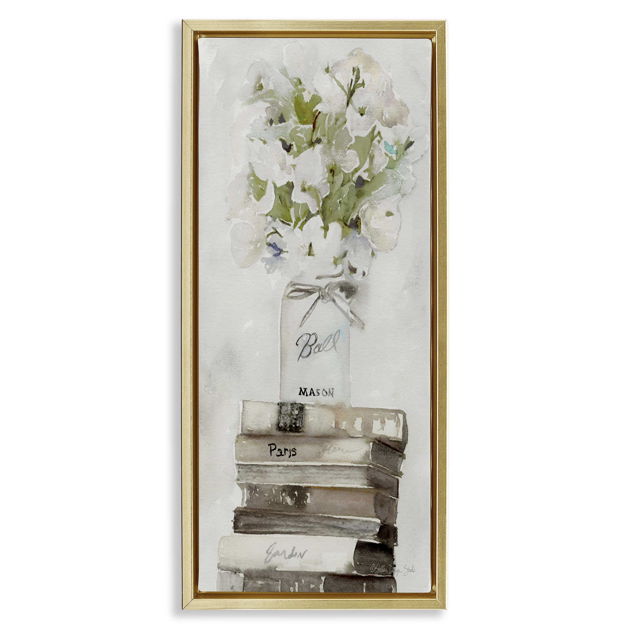 Stupell Industries White Florals on Distressed Books Botanical & Floral