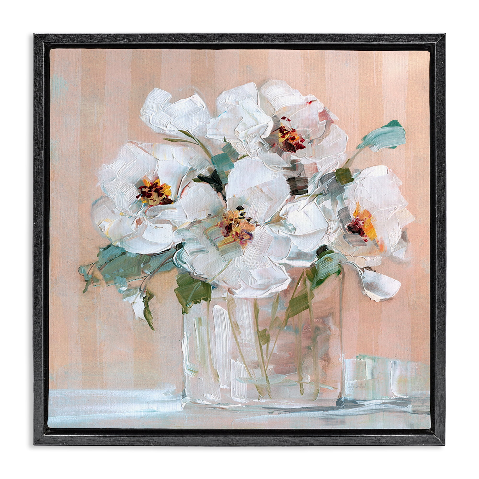 Stupell Industries White Florals on Pink Botanical & Floral Painting Black Floater Framed Art Print Wall Art, 18 x 18