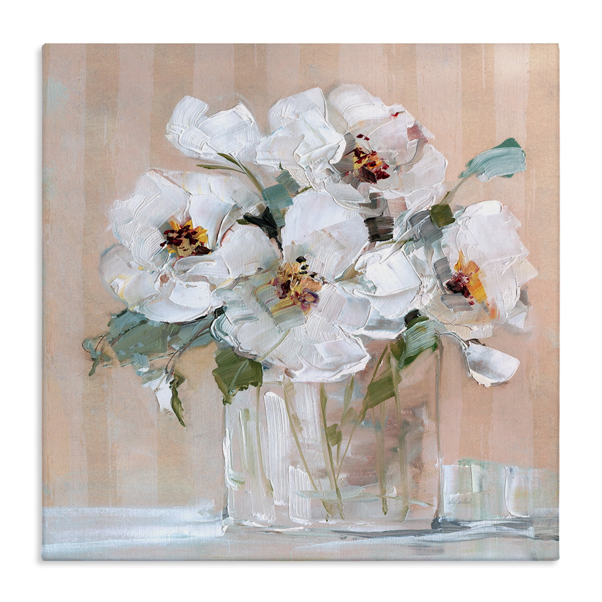 Stupell Industries White Florals on Pink Botanical & Floral Painting Gallery Wrapped Canvas Art Print Wall Art, 36 x 36