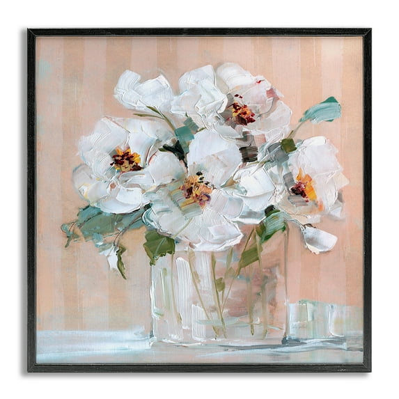 Stupell Industries White Florals on Pink Botanical & Floral Painting Gray Framed Art Print Wall Art, 12 x 12