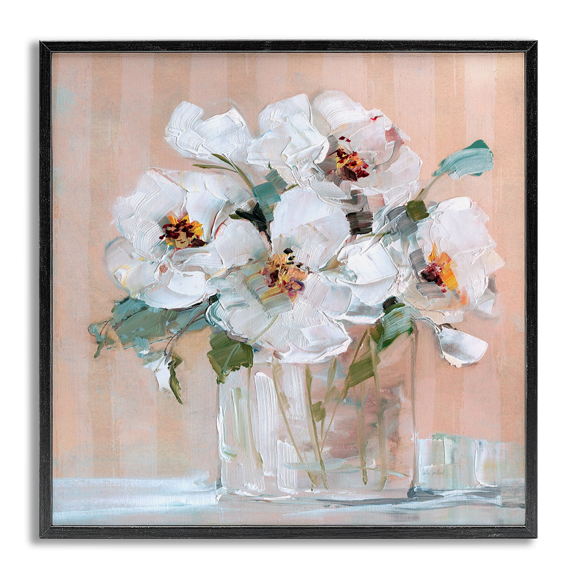 Stupell Industries White Florals on Pink Botanical & Floral Painting Gray Framed Art Print Wall Art, 24 x 24