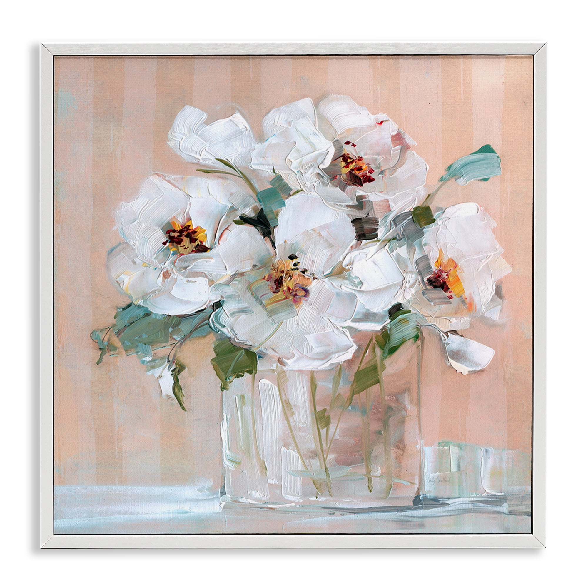 Stupell Industries White Florals on Pink Botanical & Floral Painting White Framed Art Print Wall Art, 24 x 24