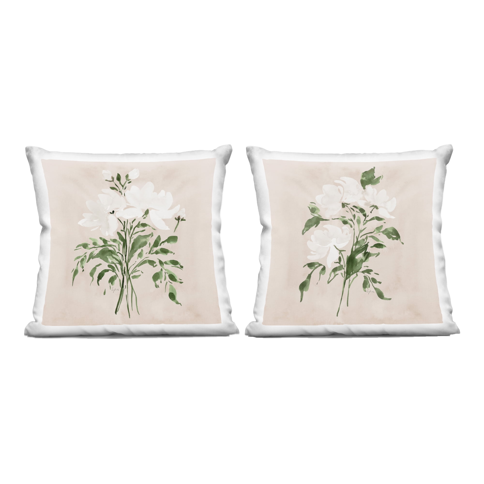 Stupell Industries White Florals on Tan 2 Piece Decorative Printed Throw Pillow Set, design by Lucille Price