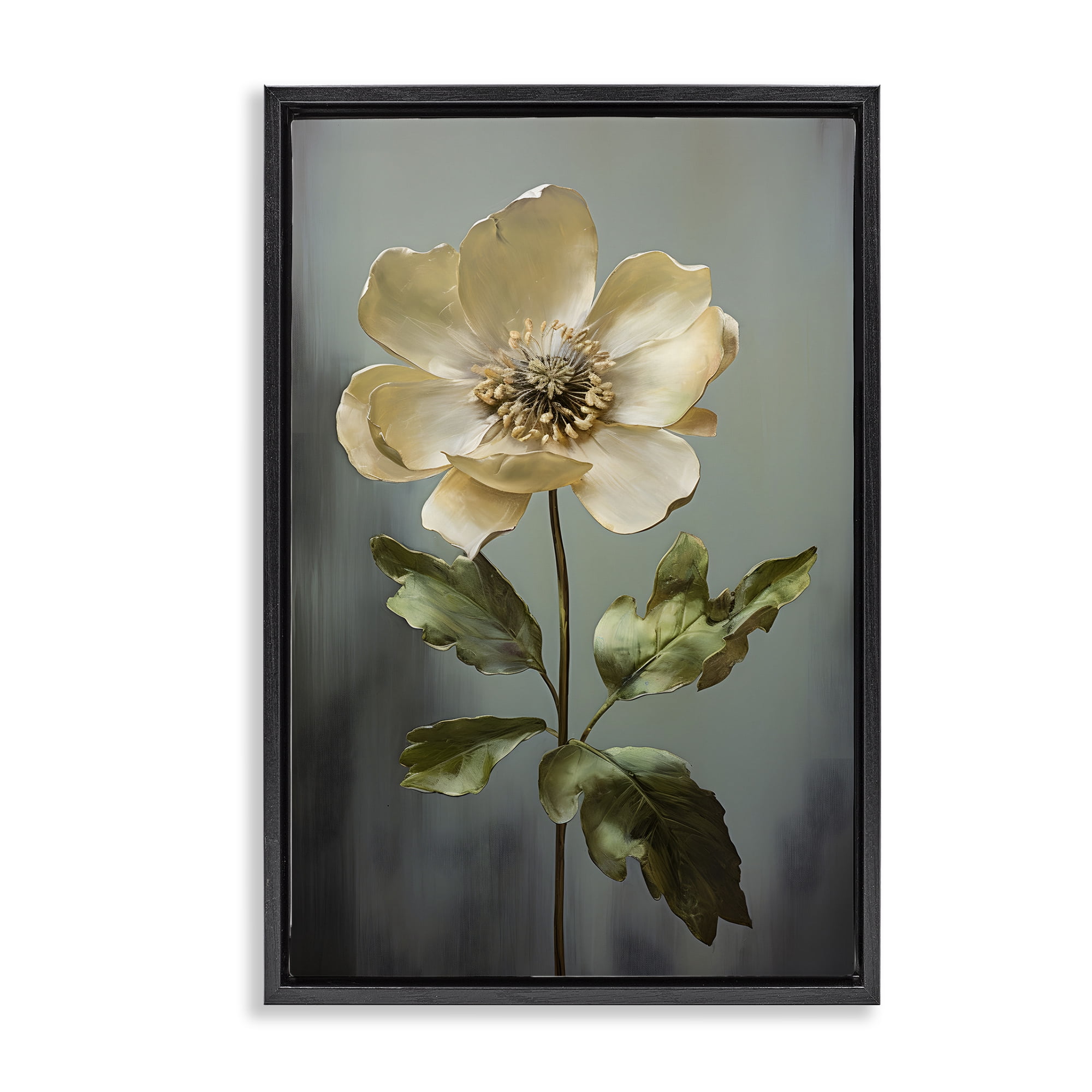 Stupell Industries White Floret Bloom Botanical & Floral Painting Black Floater Framed Art Print Wall Art, 21 x 31