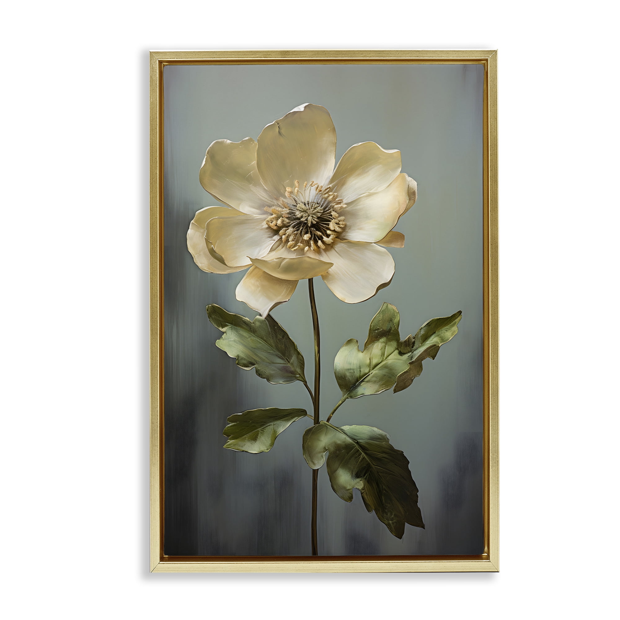 Stupell Industries White Floret Bloom Botanical & Floral Painting Gold Floater Framed Art Print Wall Art, 21 x 31