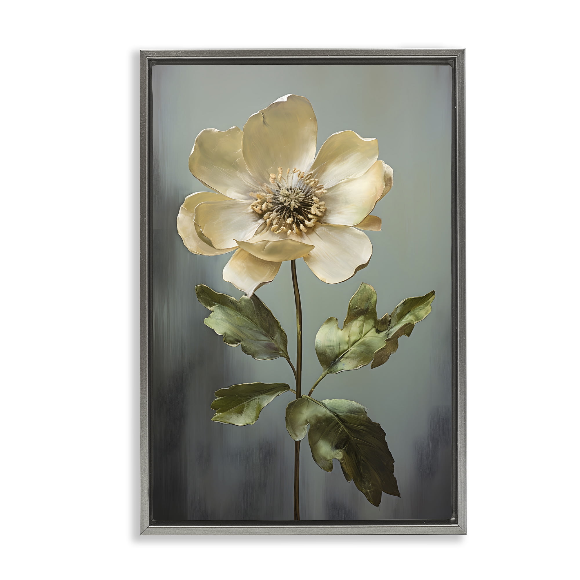 Stupell Industries White Floret Bloom Botanical & Floral Painting Gray Floater Framed Art Print Wall Art, 17 x 25