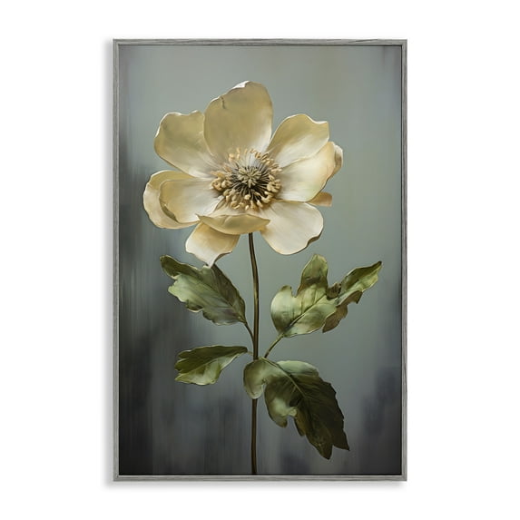 Stupell Industries White Floret Bloom Botanical & Floral Painting Gray Framed Art Print Wall Art, 16 x 24