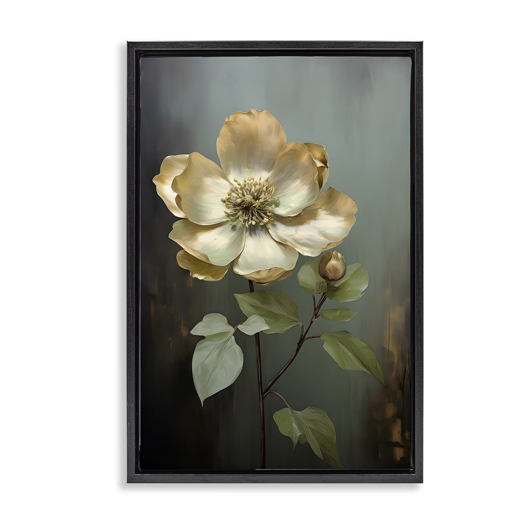 Stupell Industries White Floret Petals Botanical & Floral Painting Black Floater Framed Art Print Wall Art, 21 x 31