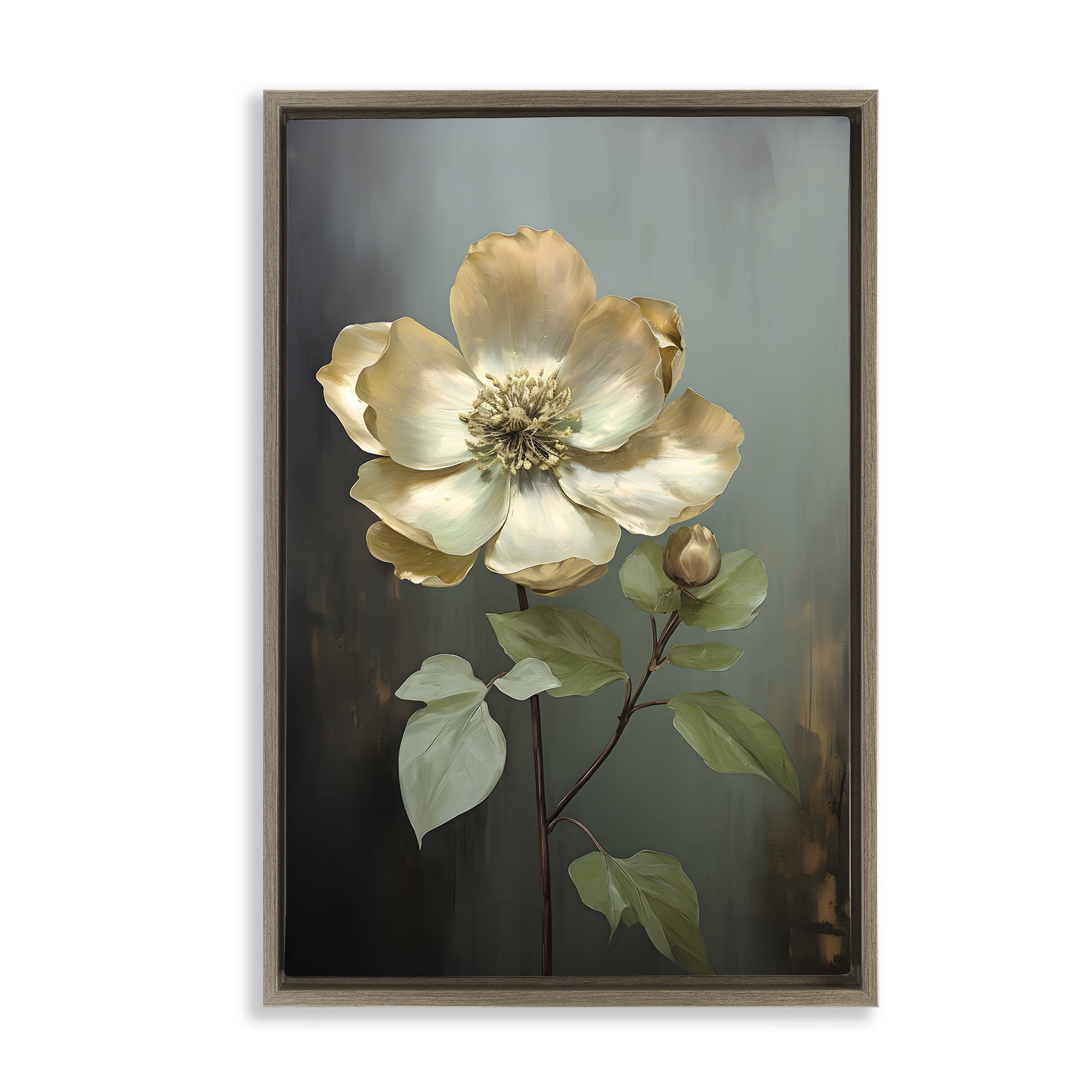 Stupell Industries White Floret Petals Botanical & Floral Painting Brown Floater Framed Art Print Wall Art, 21 x 31