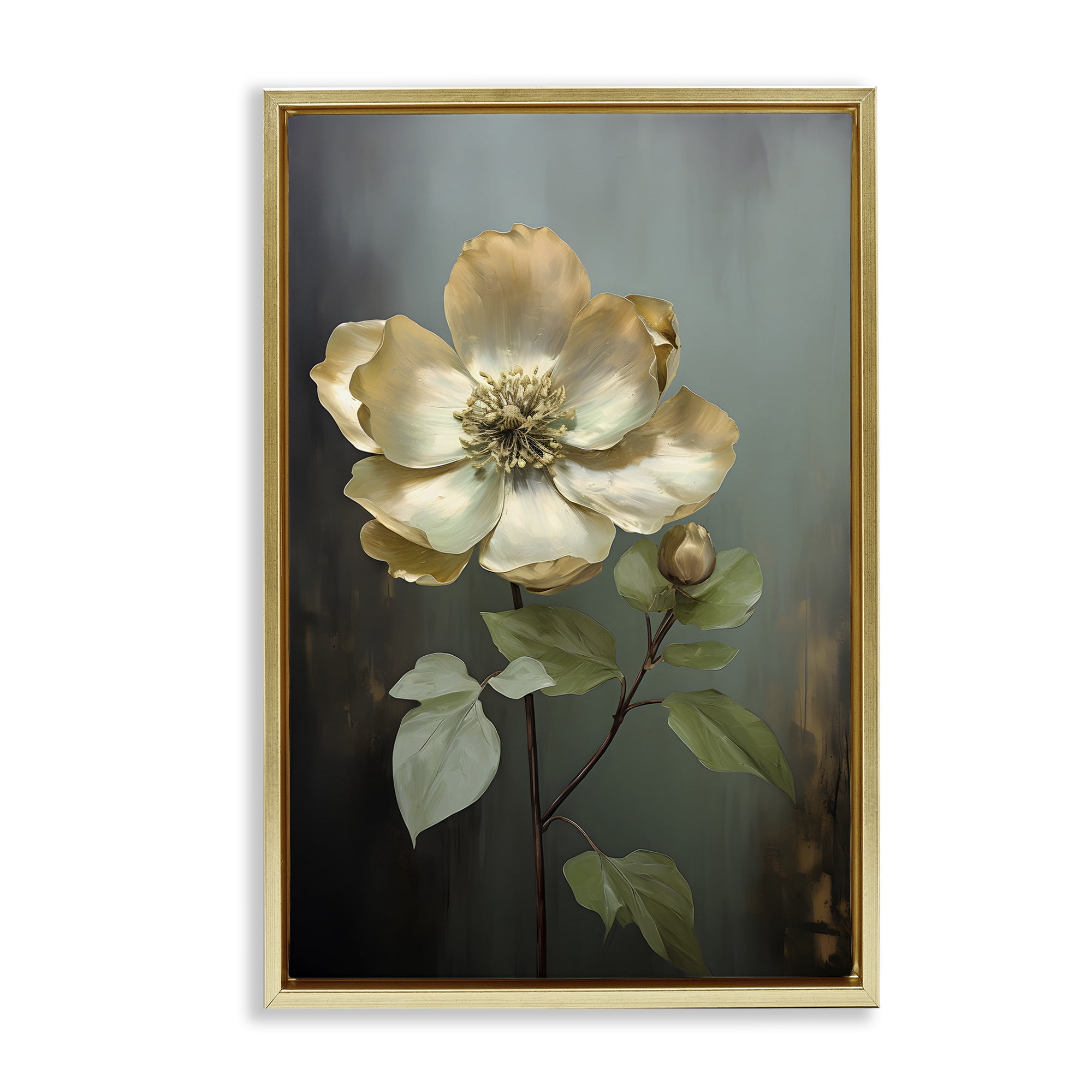 Stupell Industries White Floret Petals Botanical & Floral Painting Gold Floater Framed Art Print Wall Art, 17 x 25