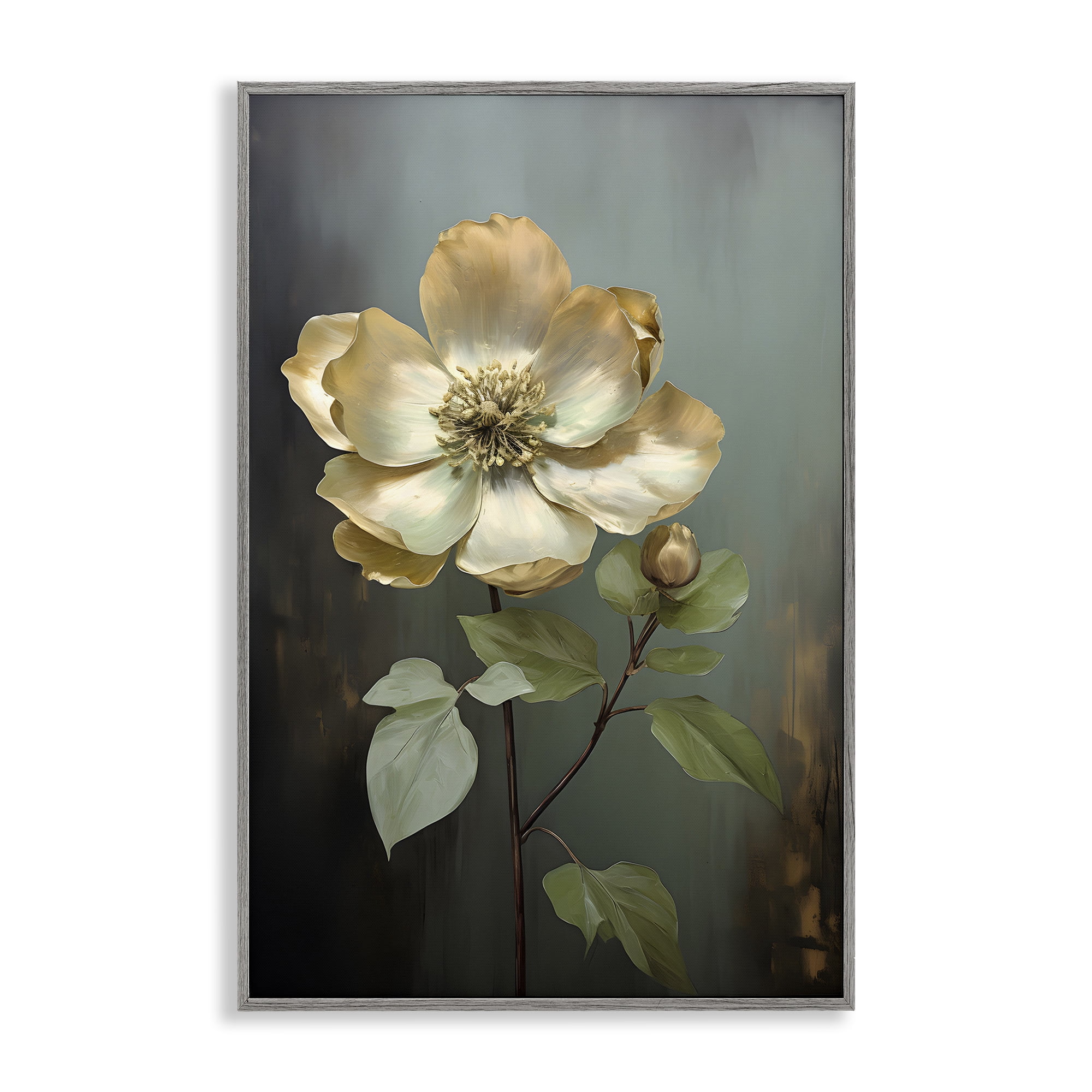 Stupell Industries White Floret Petals Botanical & Floral Painting Gray Framed Art Print Wall Art, 12 x 18