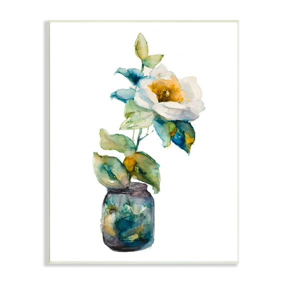 Stupell Industries White Flower Arrangement Abstract Fluid Ink Glass Vase,10 x 15, Design by Lanie Loreth