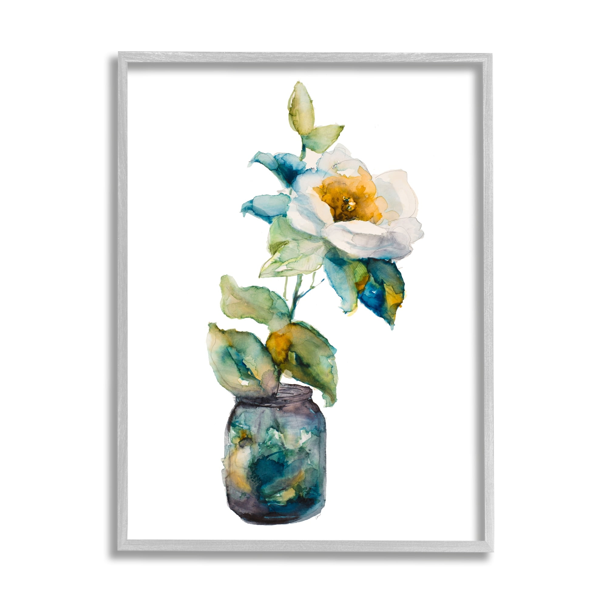 Stupell Industries White Flower Arrangement Abstract Fluid Ink Glass Vase,24 x 30, Design by Lanie Loreth