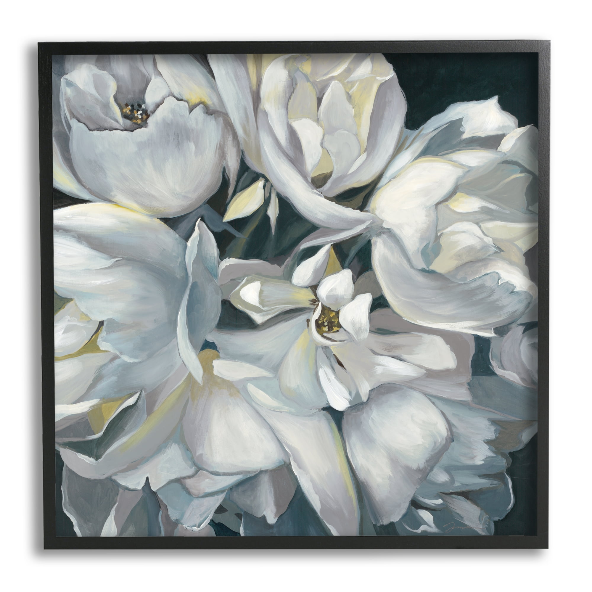Stupell Industries White Flower Arrangement Botanical & Floral Painting Black Framed Art Print Wall Art, 24 x 24