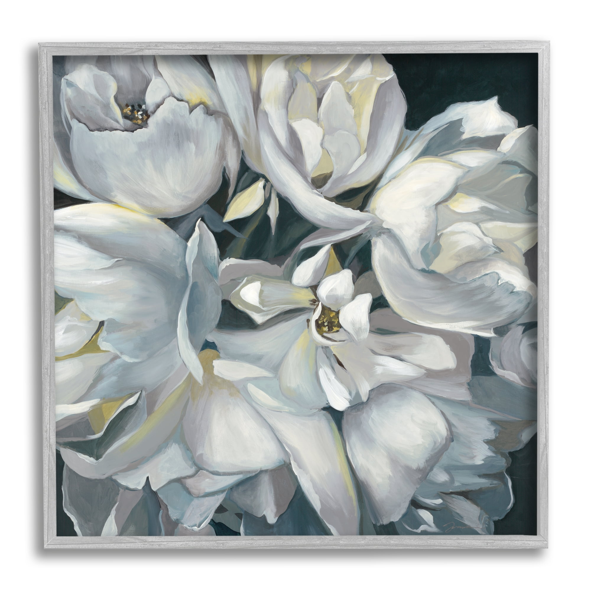 Stupell Industries White Flower Arrangement Botanical & Floral Painting Gray Framed Art Print Wall Art, 12 x 12