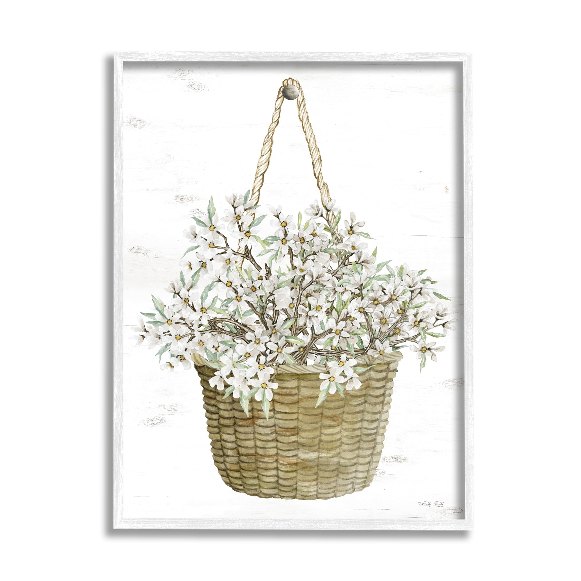 Stupell Industries White Flower Blooms Hanging Basket Cottage Home, 11 x 14, Design by Cindy Jacobs