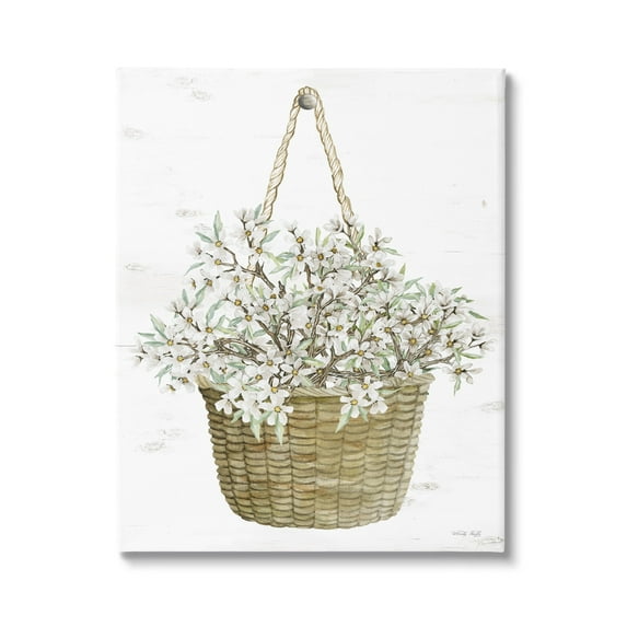 Stupell Industries White Flower Blooms Hanging Basket Cottage Home Graphic Art Gallery-Wrapped Canvas Print Wall Art, 16x20, by Cindy Jacobs
