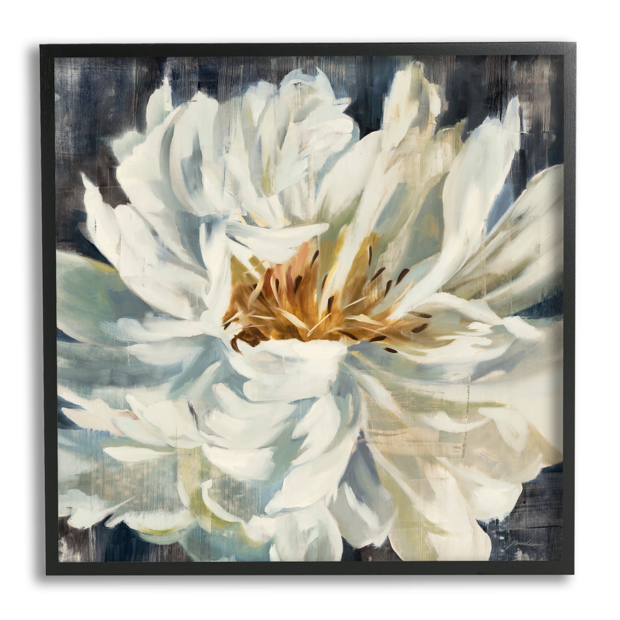 Stupell Industries White Flower Blossom Botanical & Floral Painting Black Framed Art Print Wall Art, 24 x 24