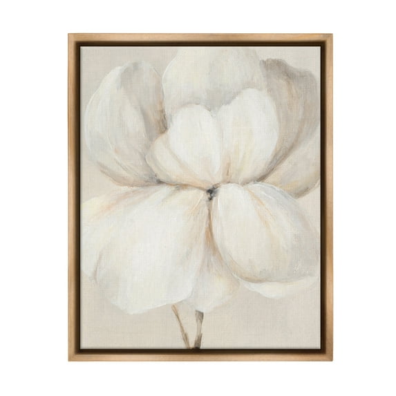 Stupell Industries White Flower Blossom Botanical & Floral Painting Brown Floater Framed Canvas Art Print Wall Art, 17 x 21