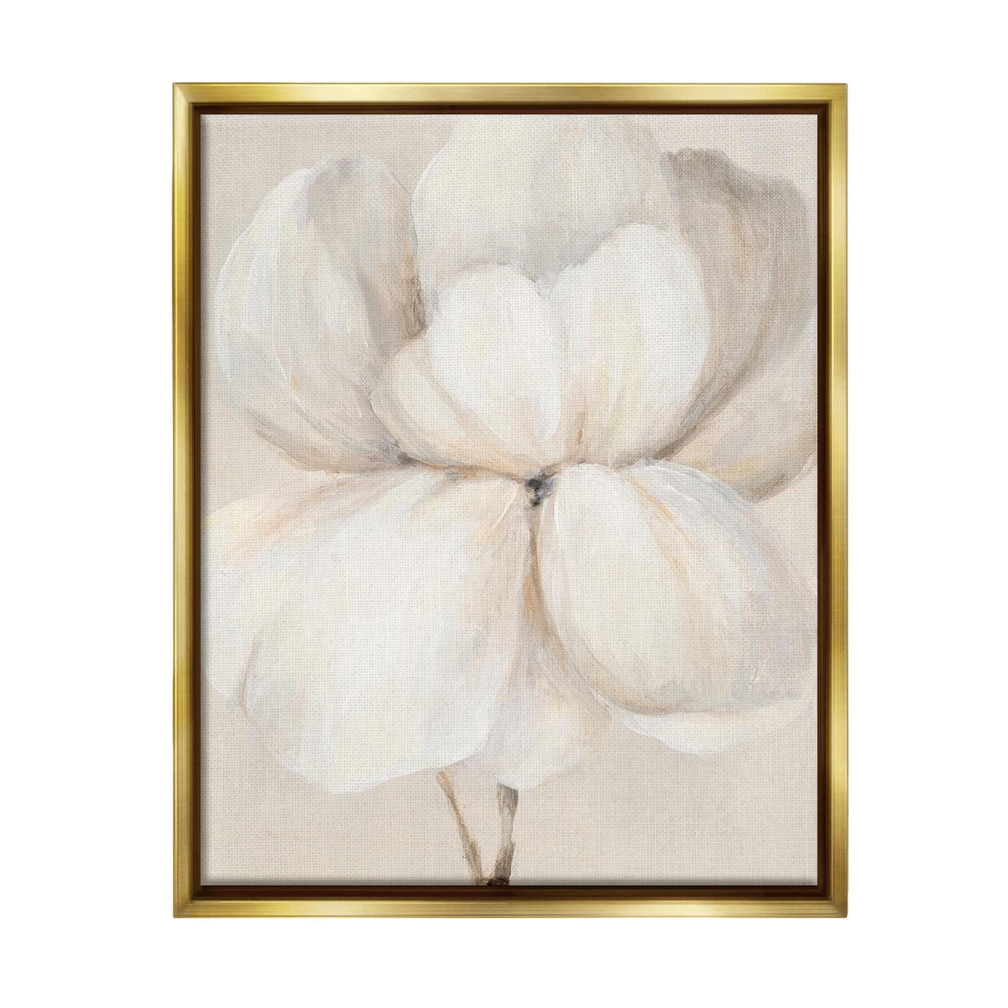 Stupell Industries White Flower Blossom Botanical & Floral Painting Gold Floater Framed Canvas Art Print Wall Art, 17 x 21