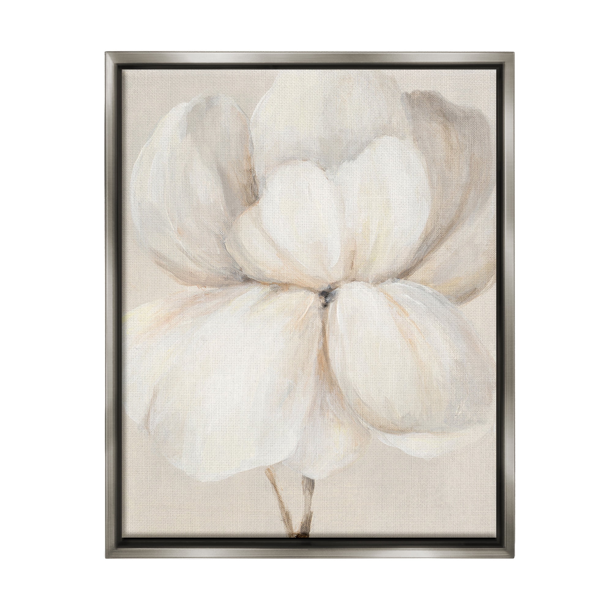 Stupell Industries White Flower Blossom Botanical & Floral Painting Gray Floater Framed Canvas Art Print Wall Art, 25 x 31