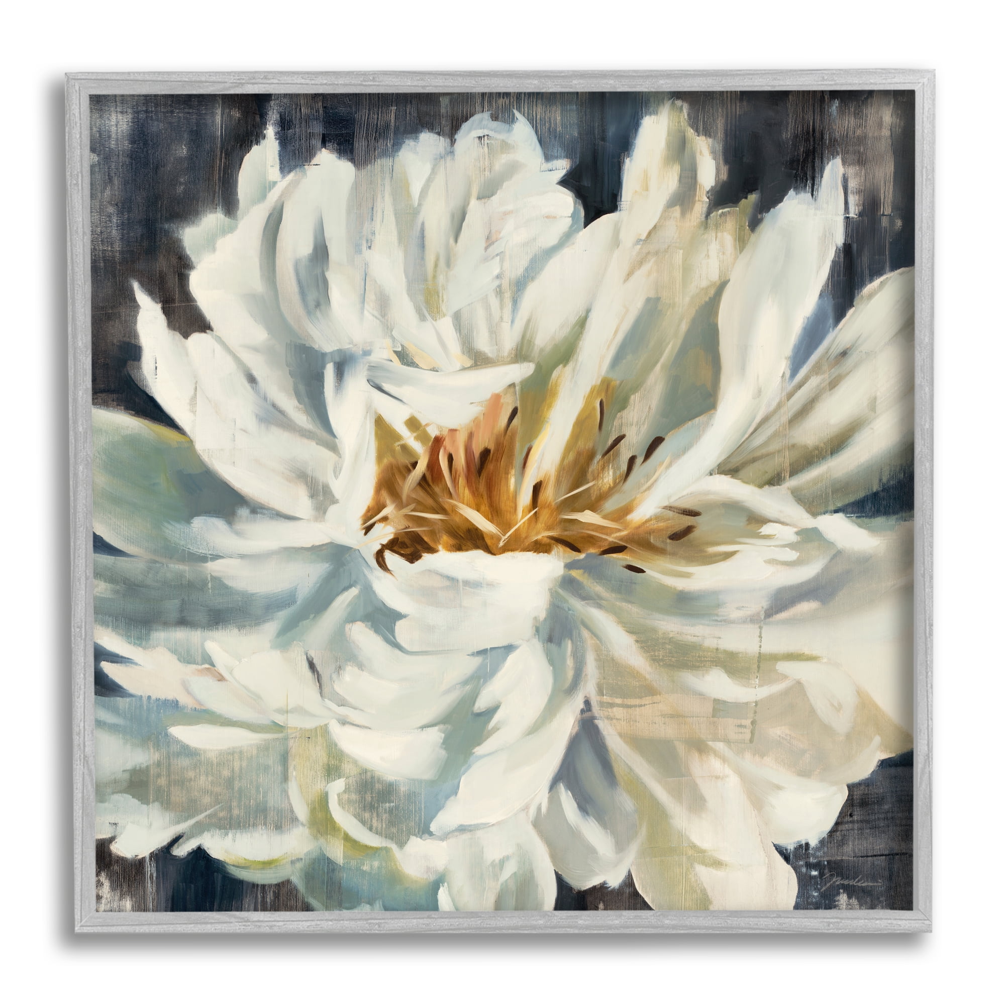 Stupell Industries White Flower Blossom Botanical & Floral Painting Gray Framed Art Print Wall Art, 17 x 17