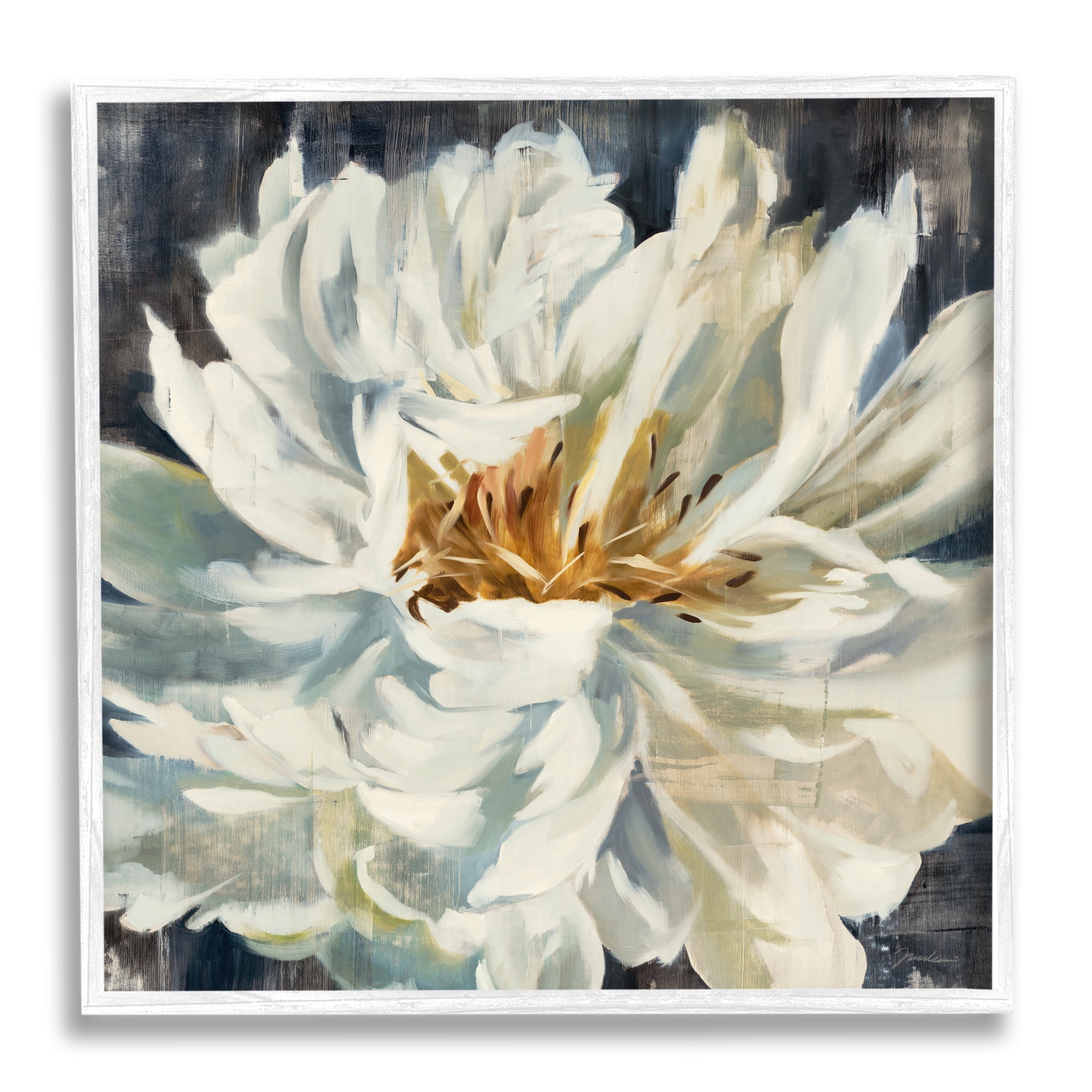 Stupell Industries White Flower Blossom Botanical & Floral Painting White Framed Art Print Wall Art, 12 x 12