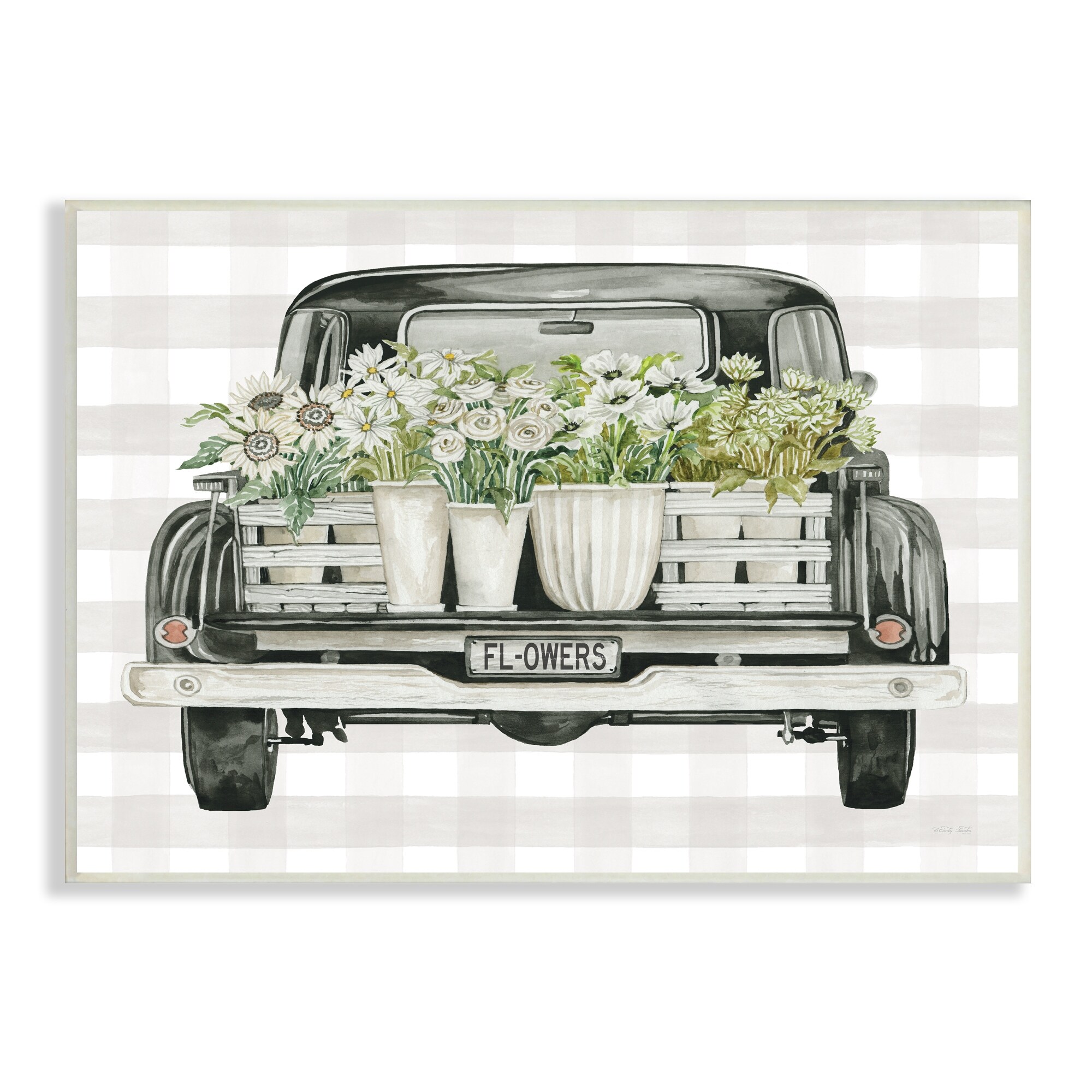 Stupell Industries White Flower Blossoms Farm Truck Country Transportation,19 x 13, Design by Cindy Jacobs