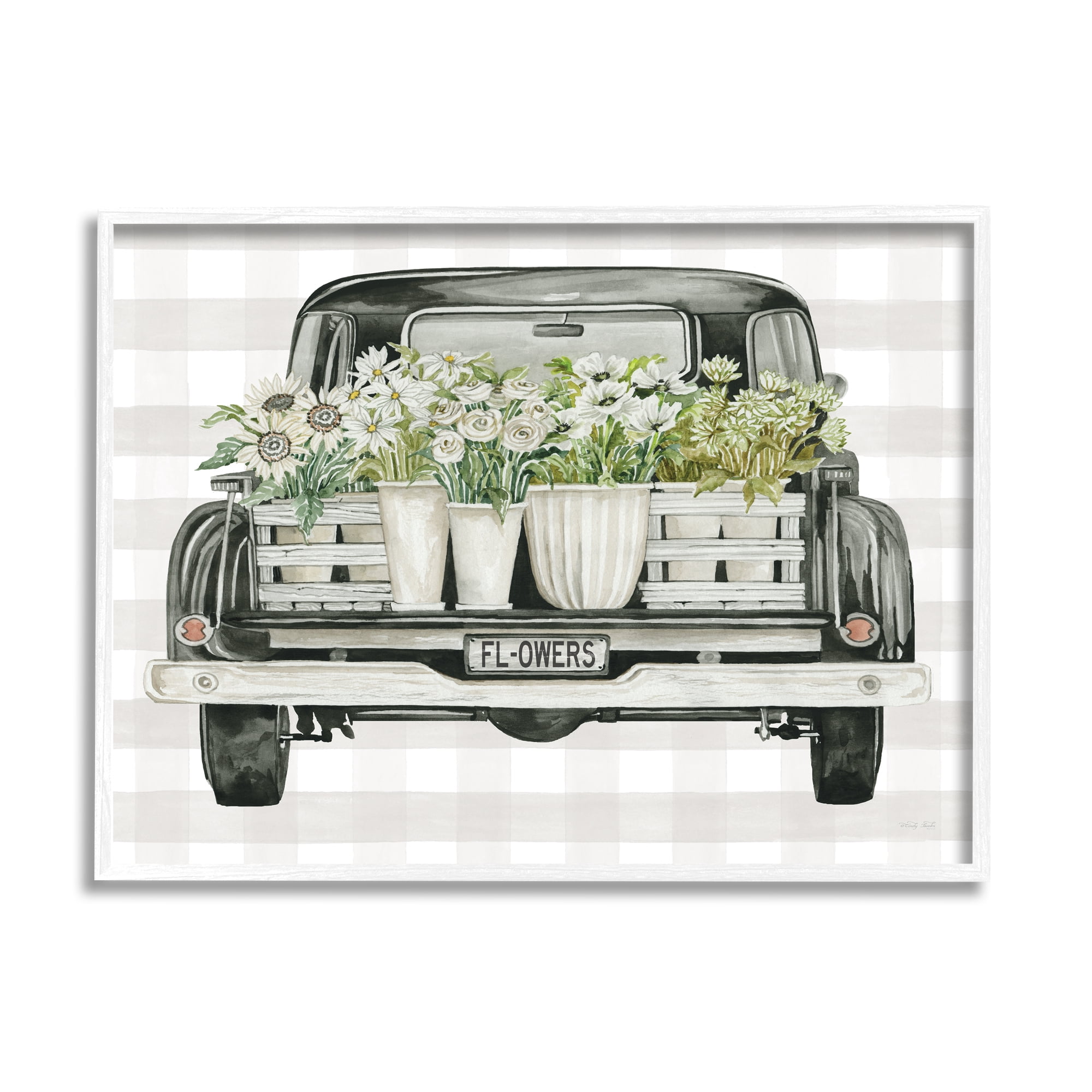 Stupell Industries White Flower Blossoms Farm Truck Country Transportation,30 x 24, Design by Cindy Jacobs