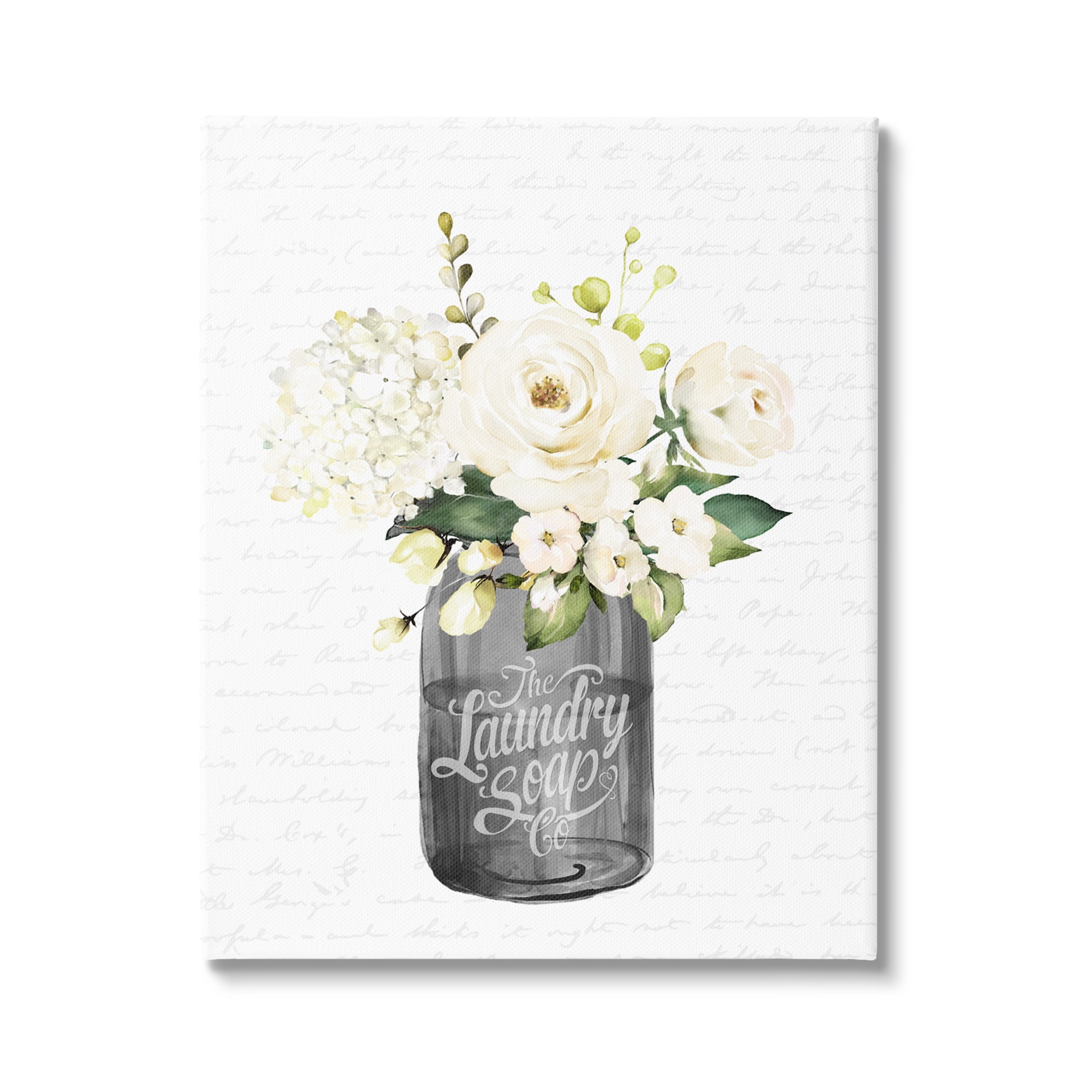 Stupell Industries White Flower Blossoms Laundry Jar Fancy Script Graphic Art Gallery Wrapped Canvas Print Wall Art, Design by Lettered and Lined