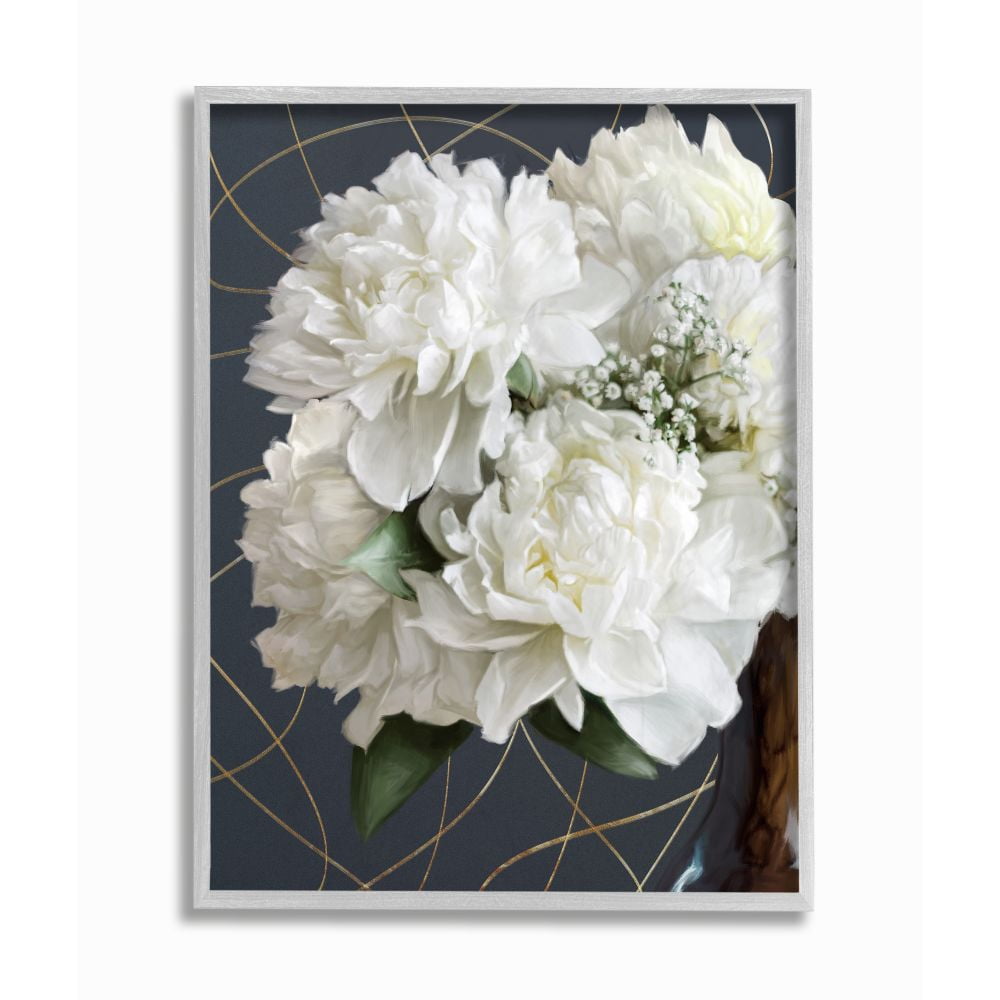 Stupell Industries White Flower Bouquet Petal Detail Interior Painting Framed Wall Art Design by Ziwei Li, 16" x 20", Gray Framed