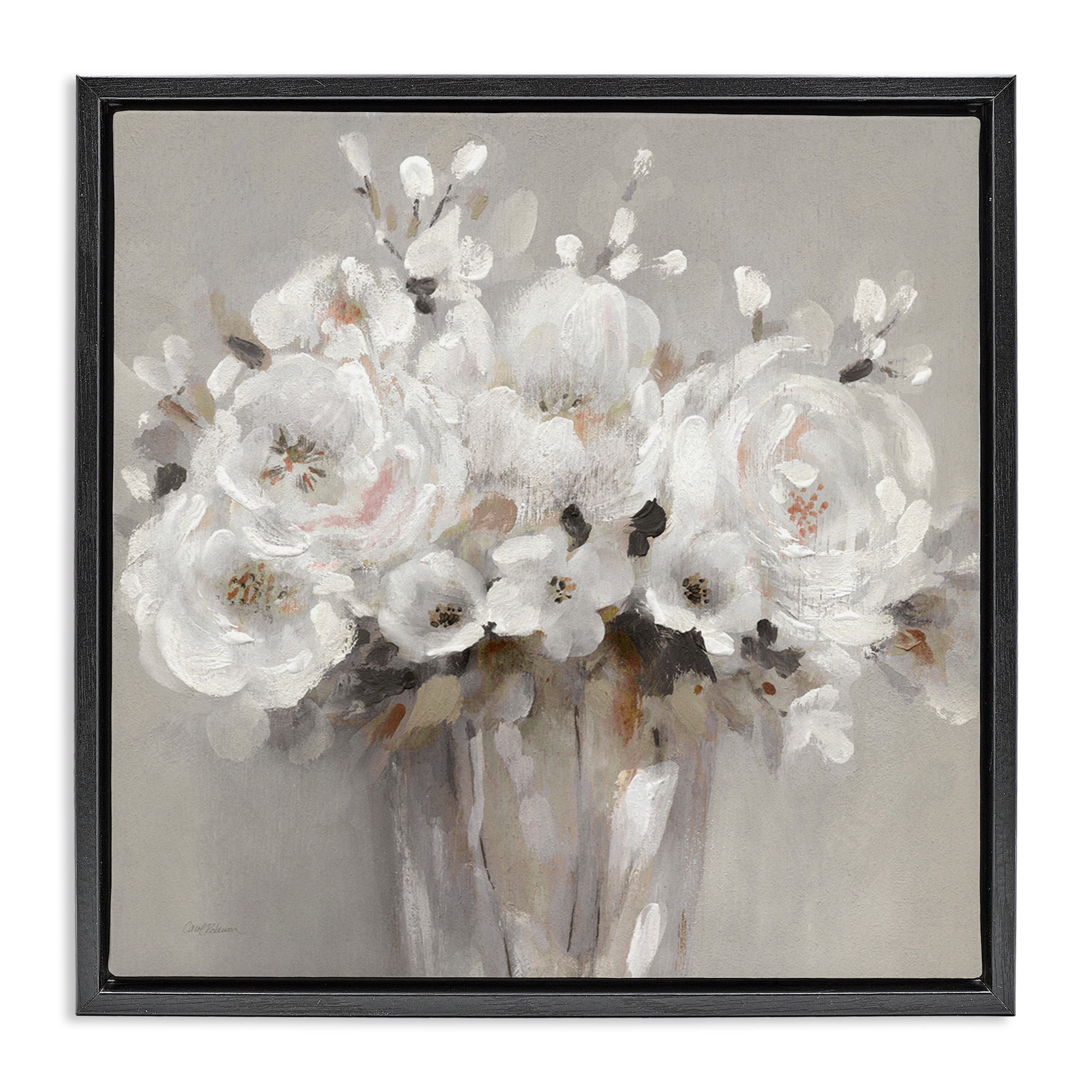 Stupell Industries White Flower Bunches Botanical & Floral Painting Black Floater Framed Canvas Art Print Wall Art, 25 x 25