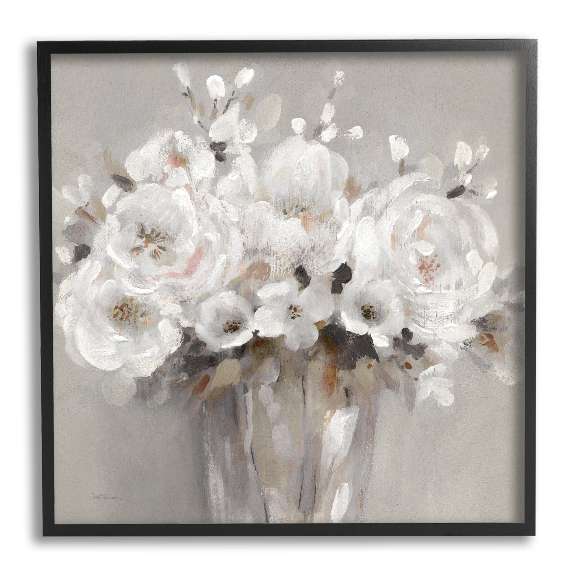 Stupell Industries White Flower Bunches Botanical & Floral Painting Black Framed Art Print Wall Art, 24 x 24