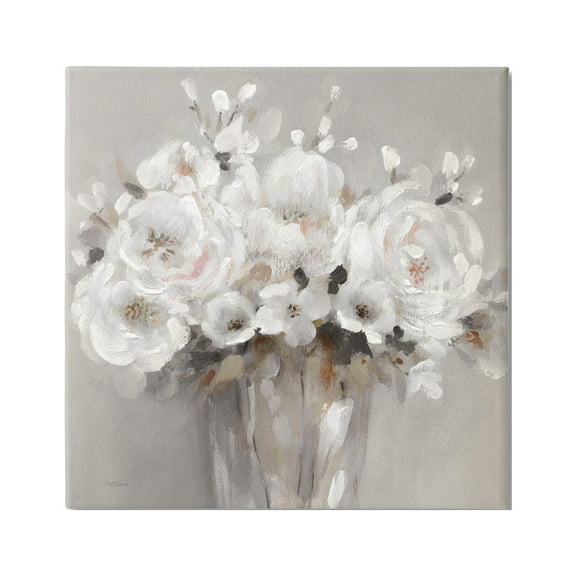 Stupell Industries White Flower Bunches Botanical & Floral Painting Gallery Wrapped Canvas Art Print Wall Art, 17 x 17