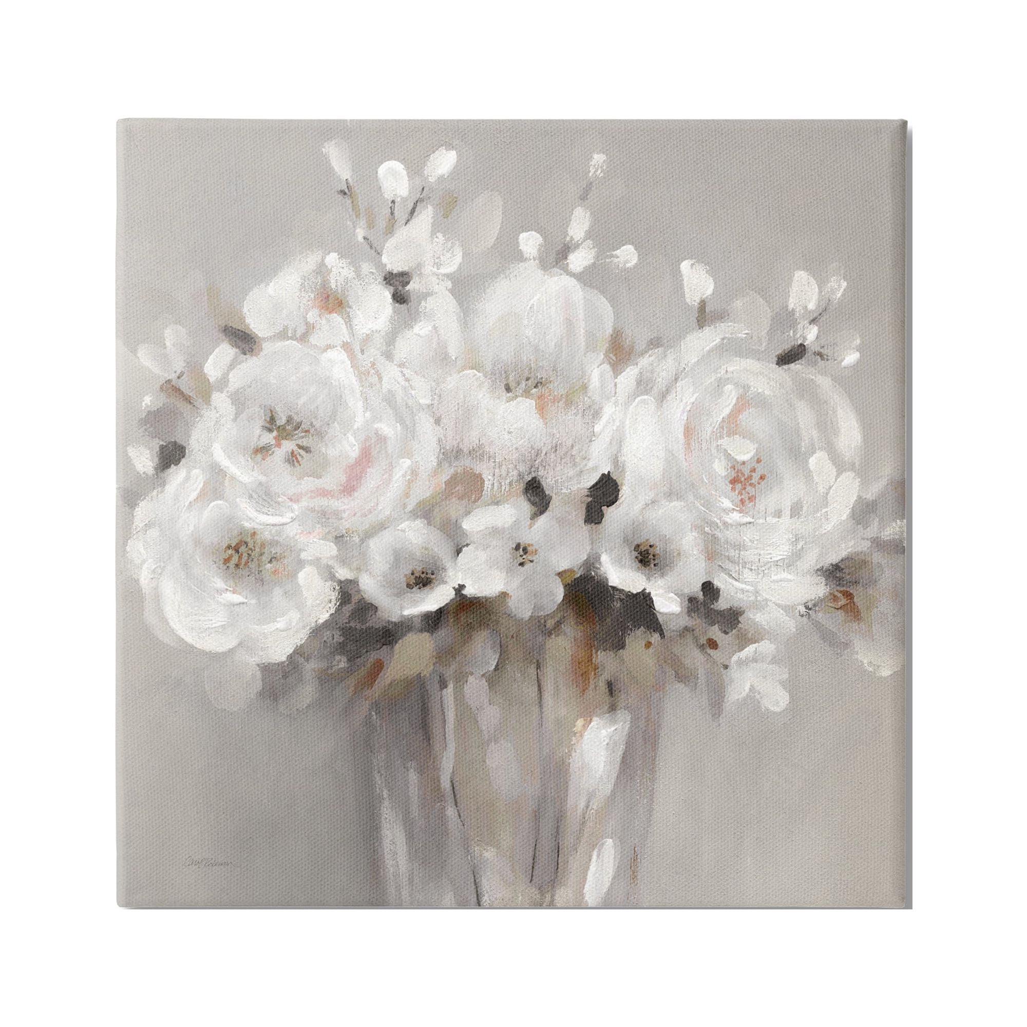 White Flower Bunches Botanical Canvas Wall Art, 30 x 30