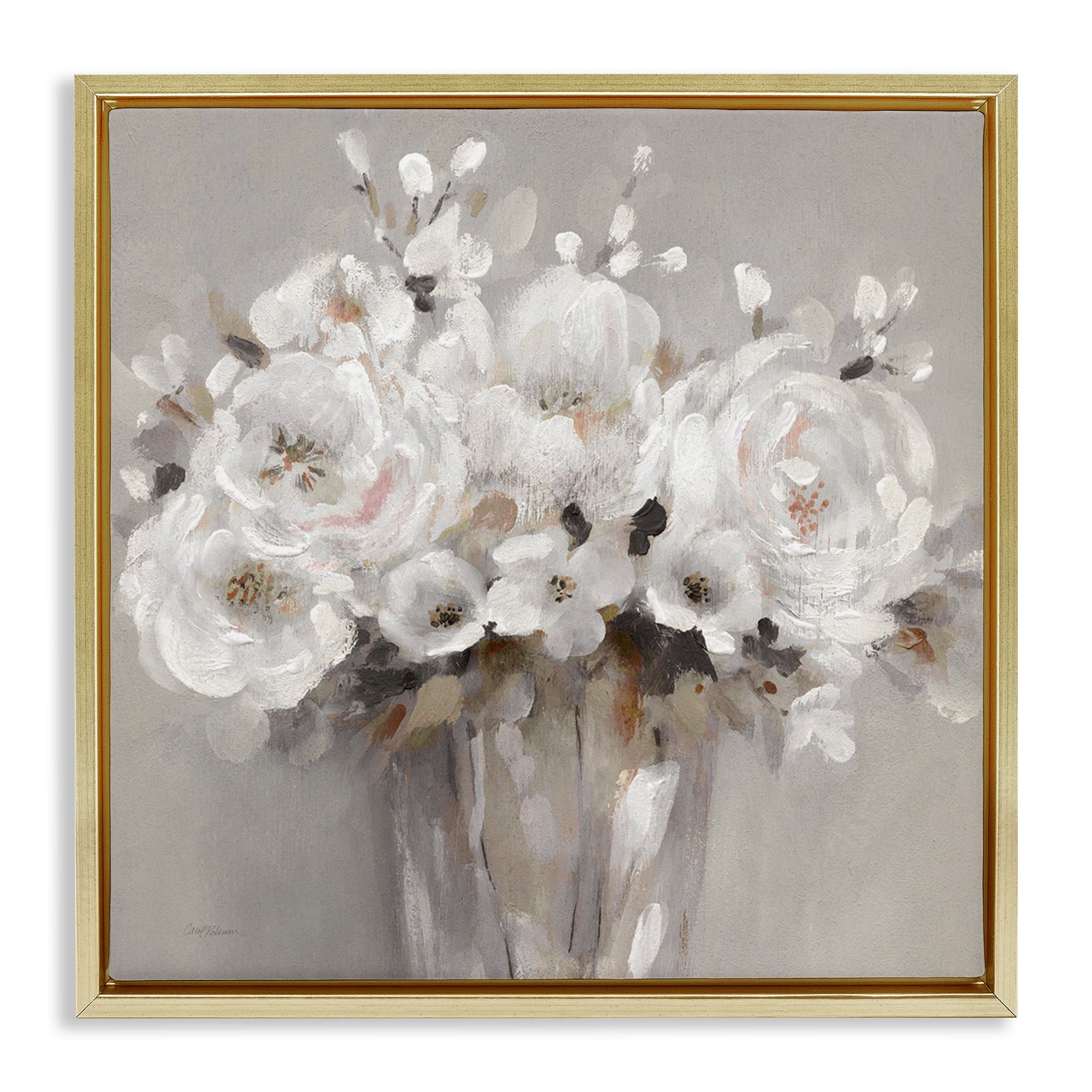Stupell Industries White Flower Bunches Botanical & Floral Painting Gold Floater Framed Canvas Art Print Wall Art, 25 x 25