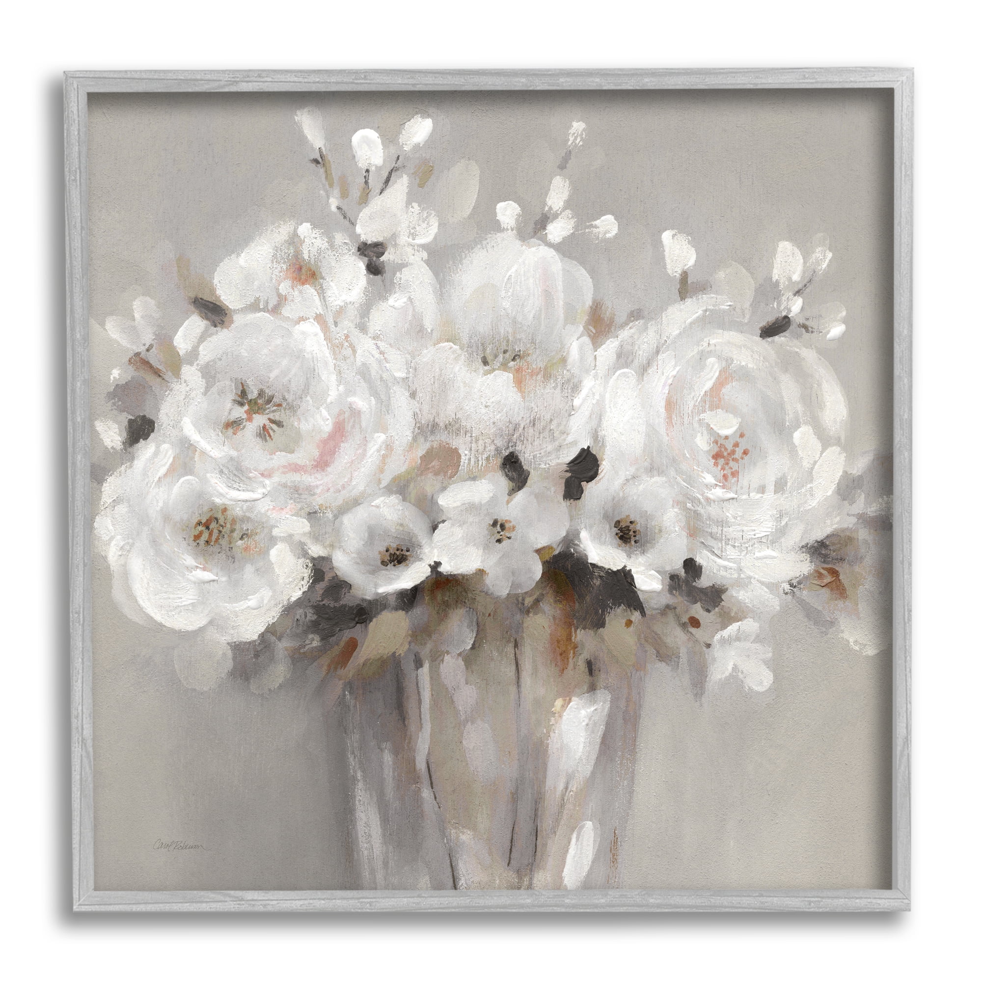 Gray Framed White Flower Bunches Canvas Print, 12" x 12"