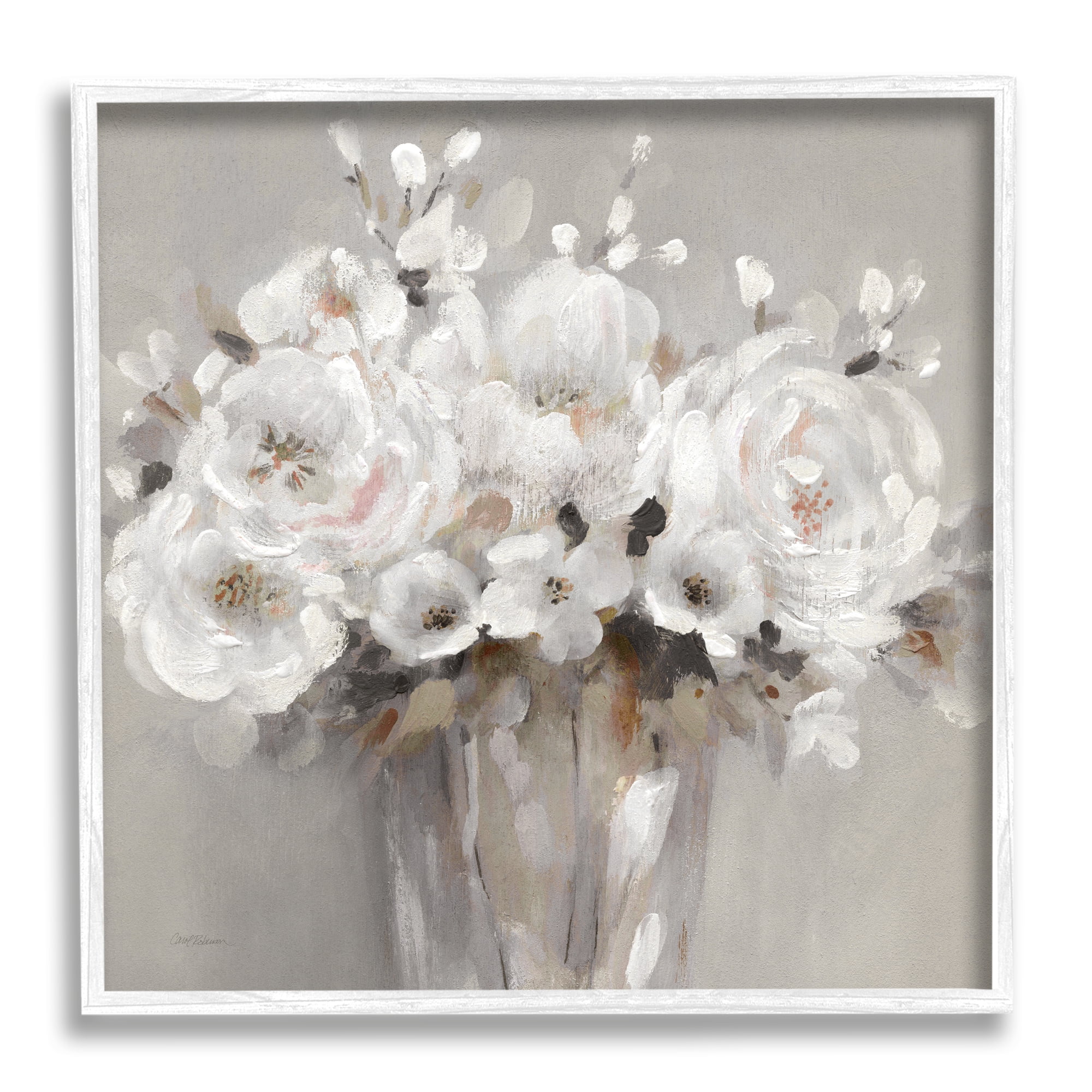 Stupell Industries White Flower Bunches Botanical & Floral Painting White Framed Art Print Wall Art, 24 x 24