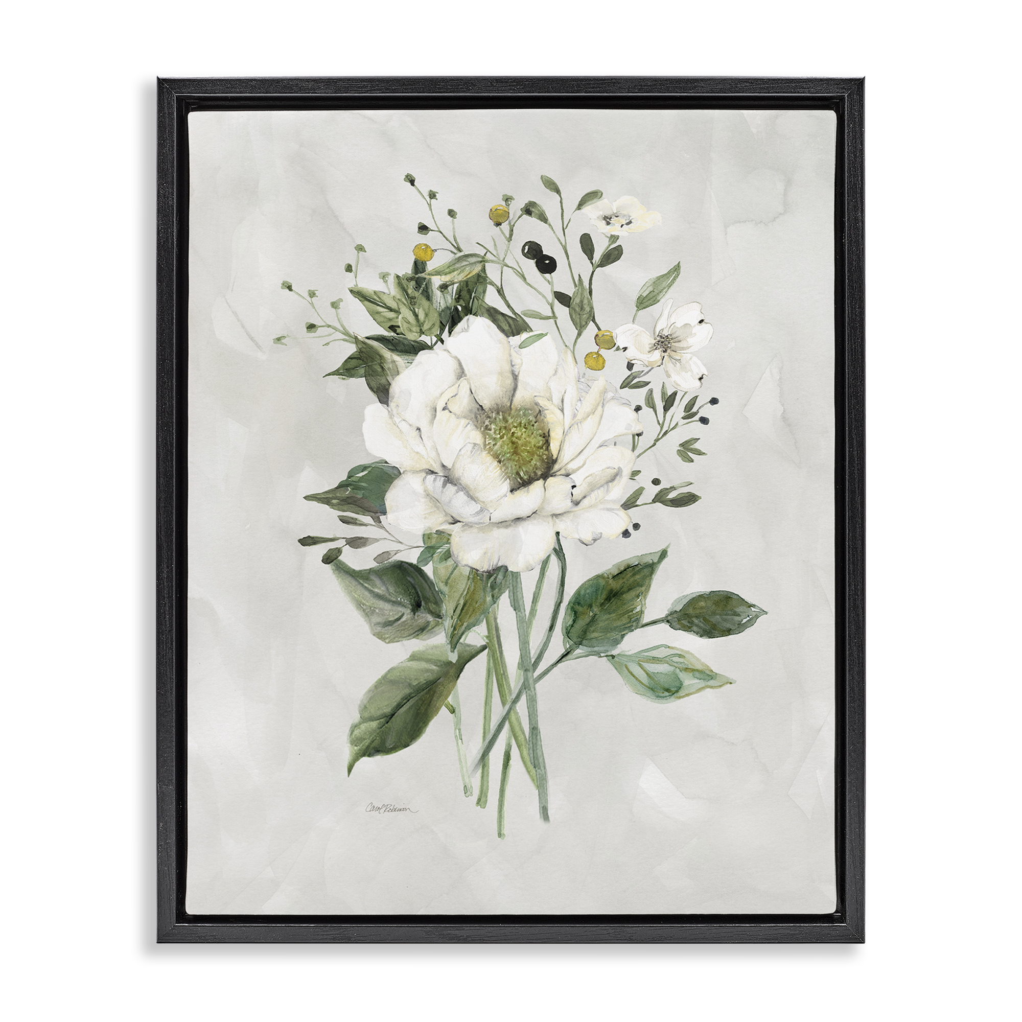 Stupell Industries White Flower Bundle Plants & Flowers Painting Black Floater Framed Canvas Art Print Wall Art, 25 x 31