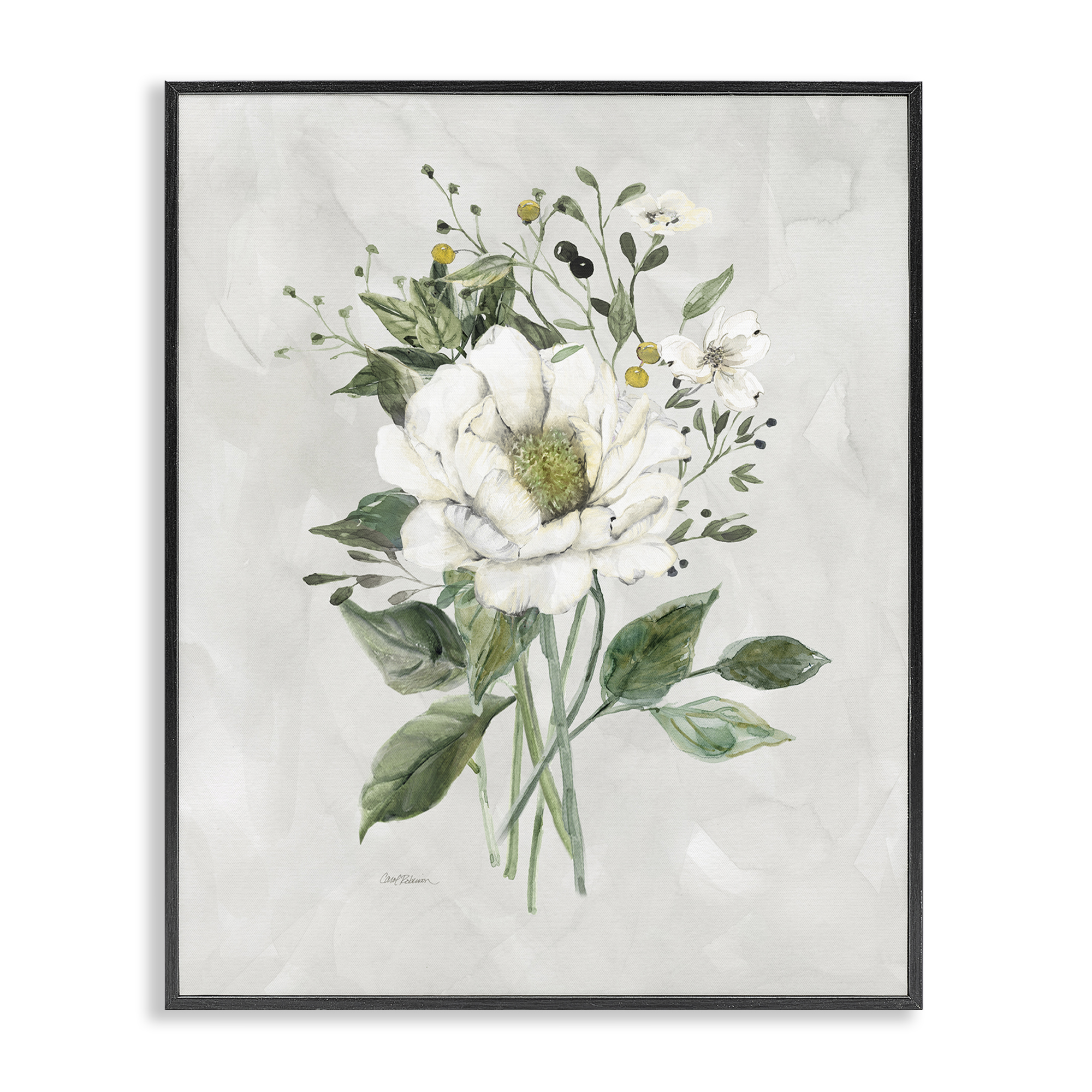 Stupell Industries White Flower Bundle Plants & Flowers Painting Black Framed Art Print Wall Art, 24 x 30