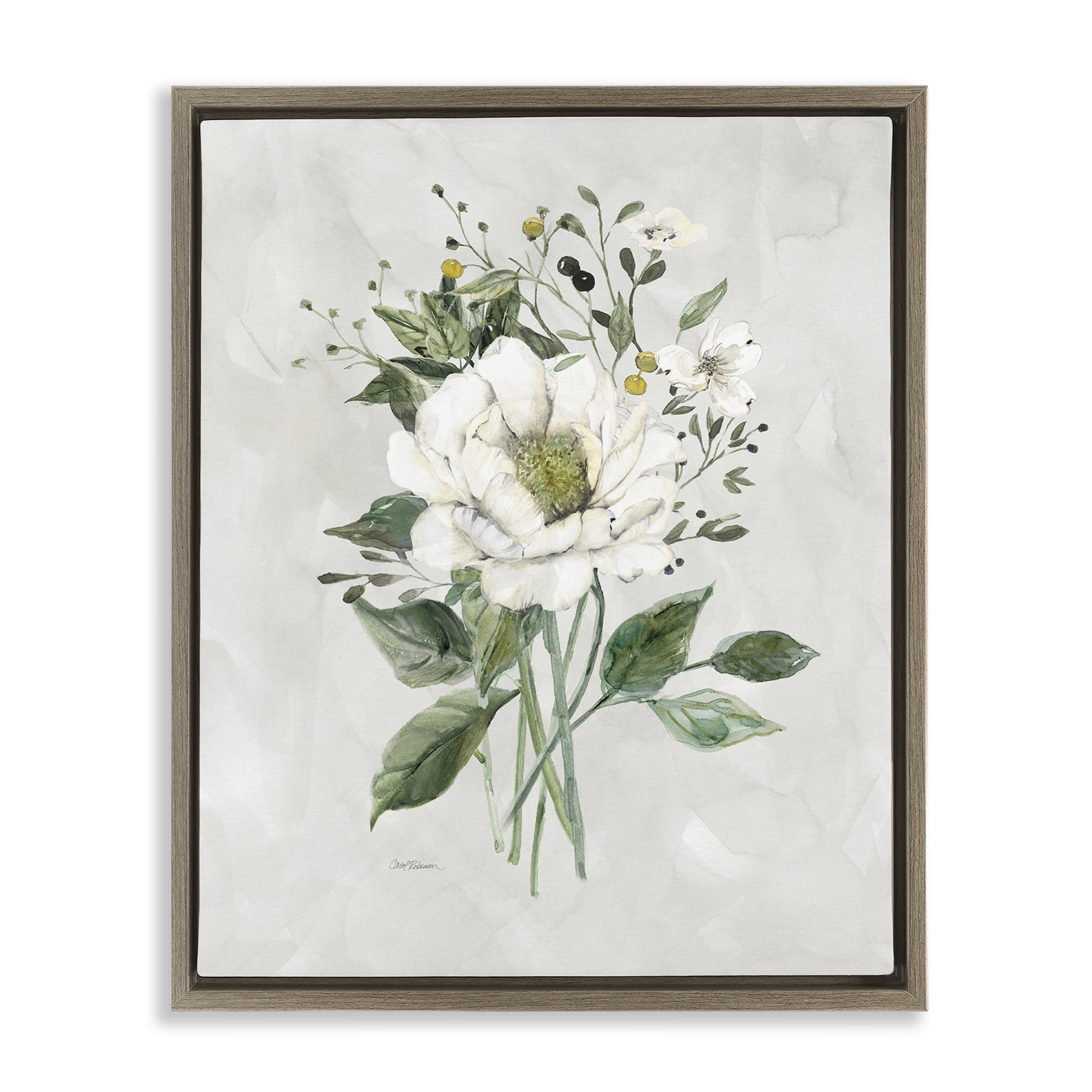 Stupell Industries White Flower Bundle Plants & Flowers Painting Brown Floater Framed Canvas Art Print Wall Art, 25 x 31