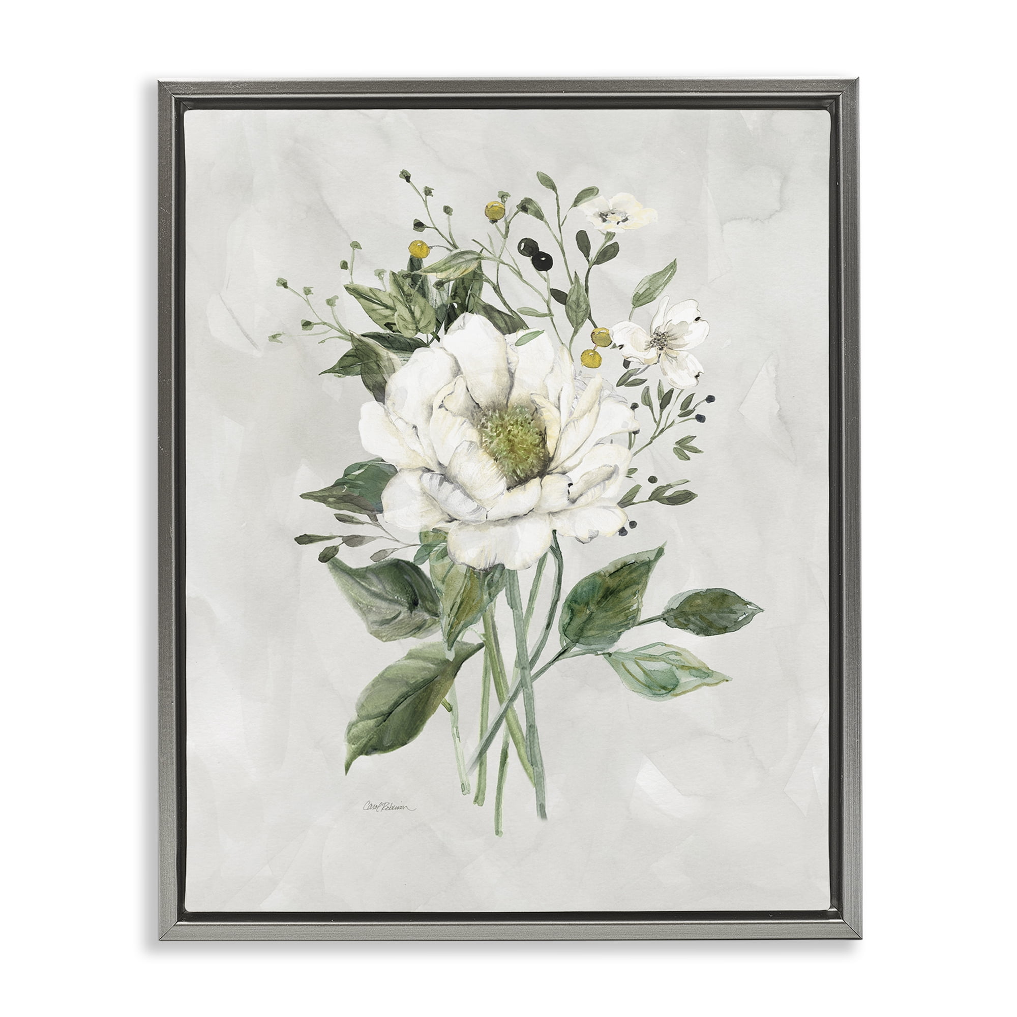 Stupell Industries White Flower Bundle Plants & Flowers Painting Gray Floater Framed Canvas Art Print Wall Art, 25 x 31