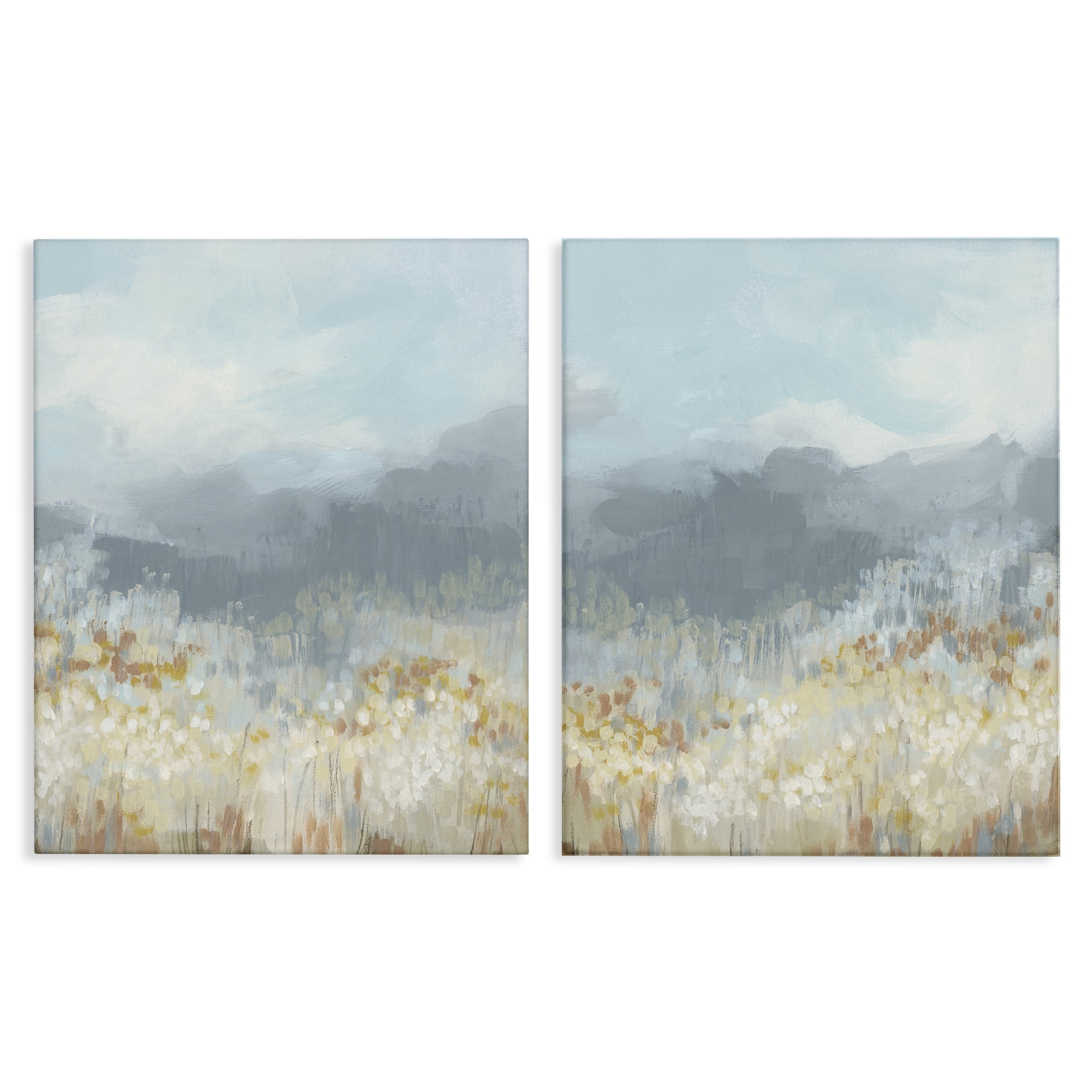 Stupell Industries White Flower Field Mountains Landscape & Nature Painting Wrapped Canvas Art Print Wall Art, 16 x 20, Set of 2