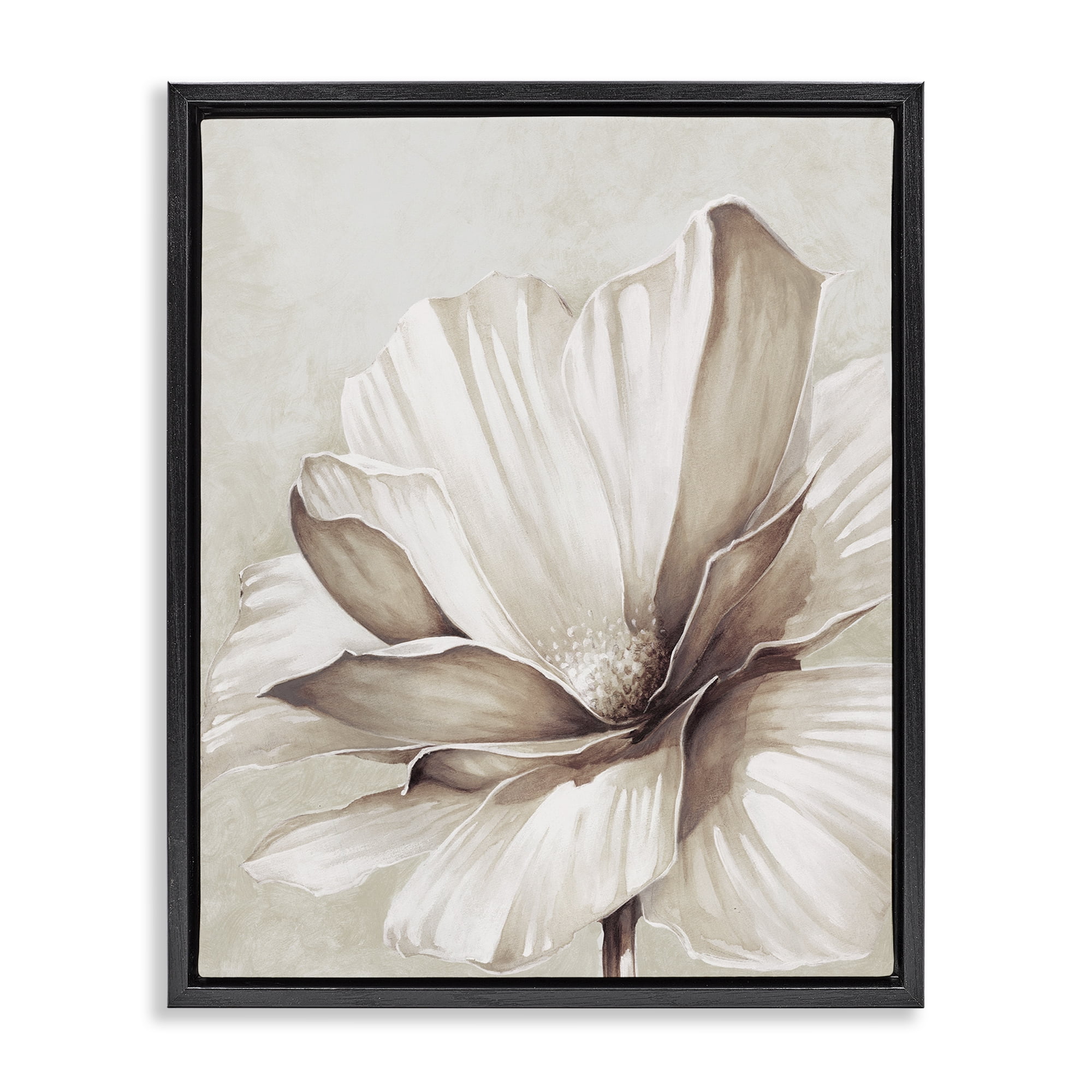 Stupell Industries White Flower Petals Botanical & Floral Painting Black Floater Framed Art Print Wall Art, 25 x 31