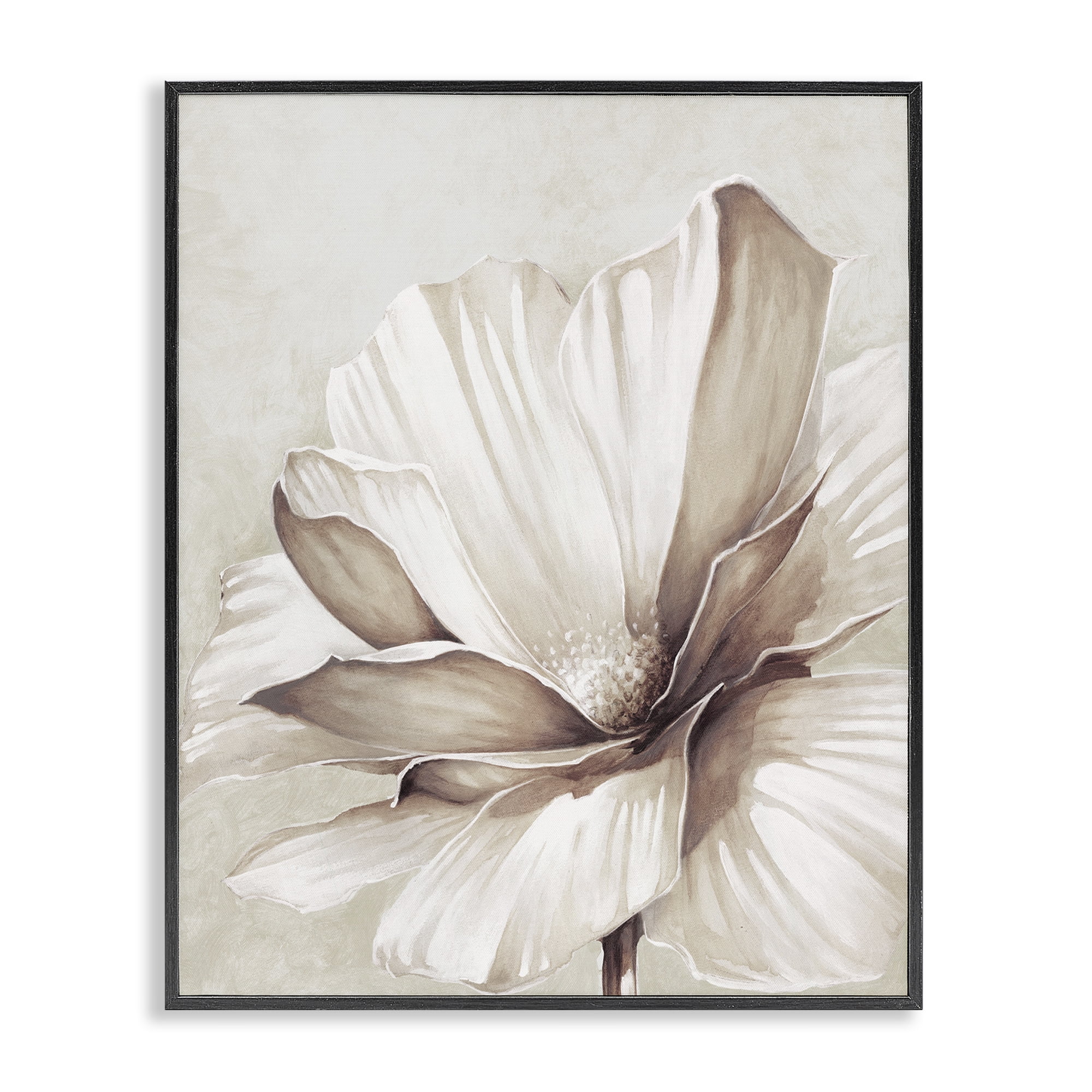 Stupell Industries White Flower Petals Botanical & Floral Painting Black Framed Art Print Wall Art, 16 x 20