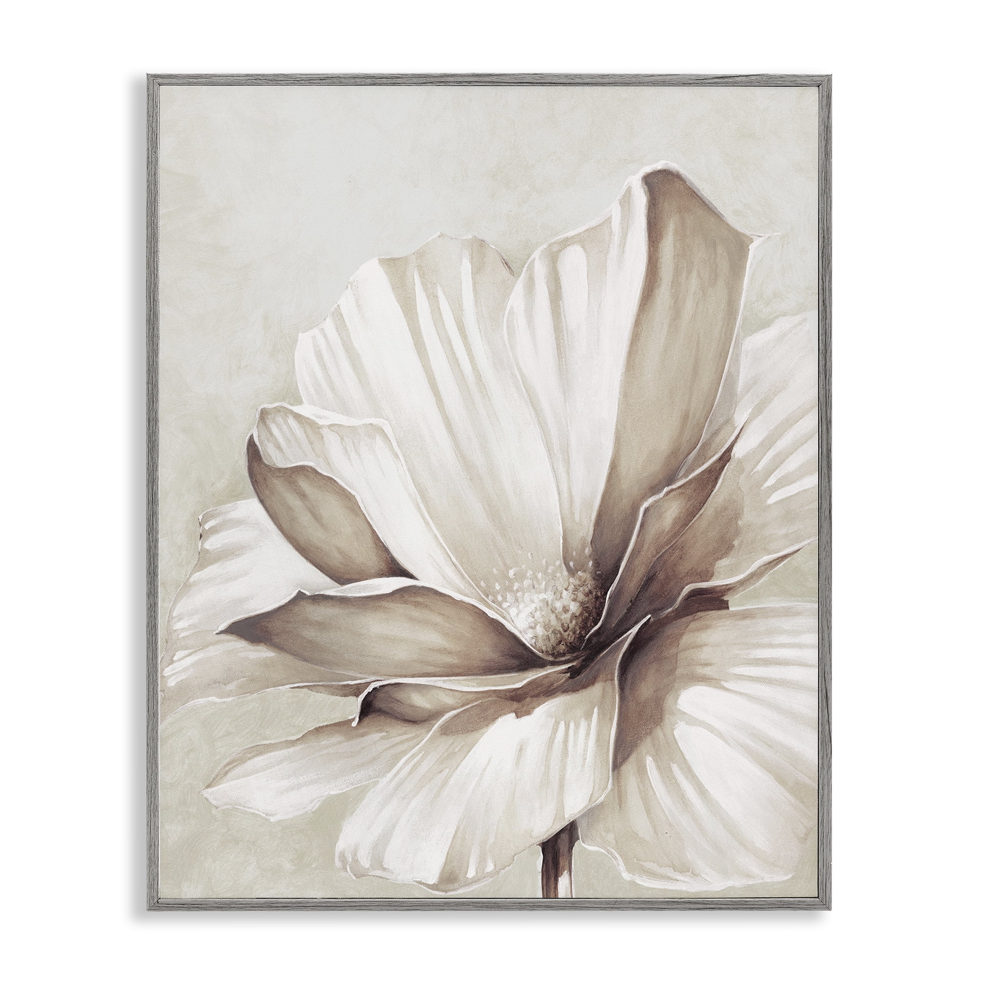 Stupell Industries White Flower Petals Botanical & Floral Painting Gray Framed Art Print Wall Art, 16 x 20