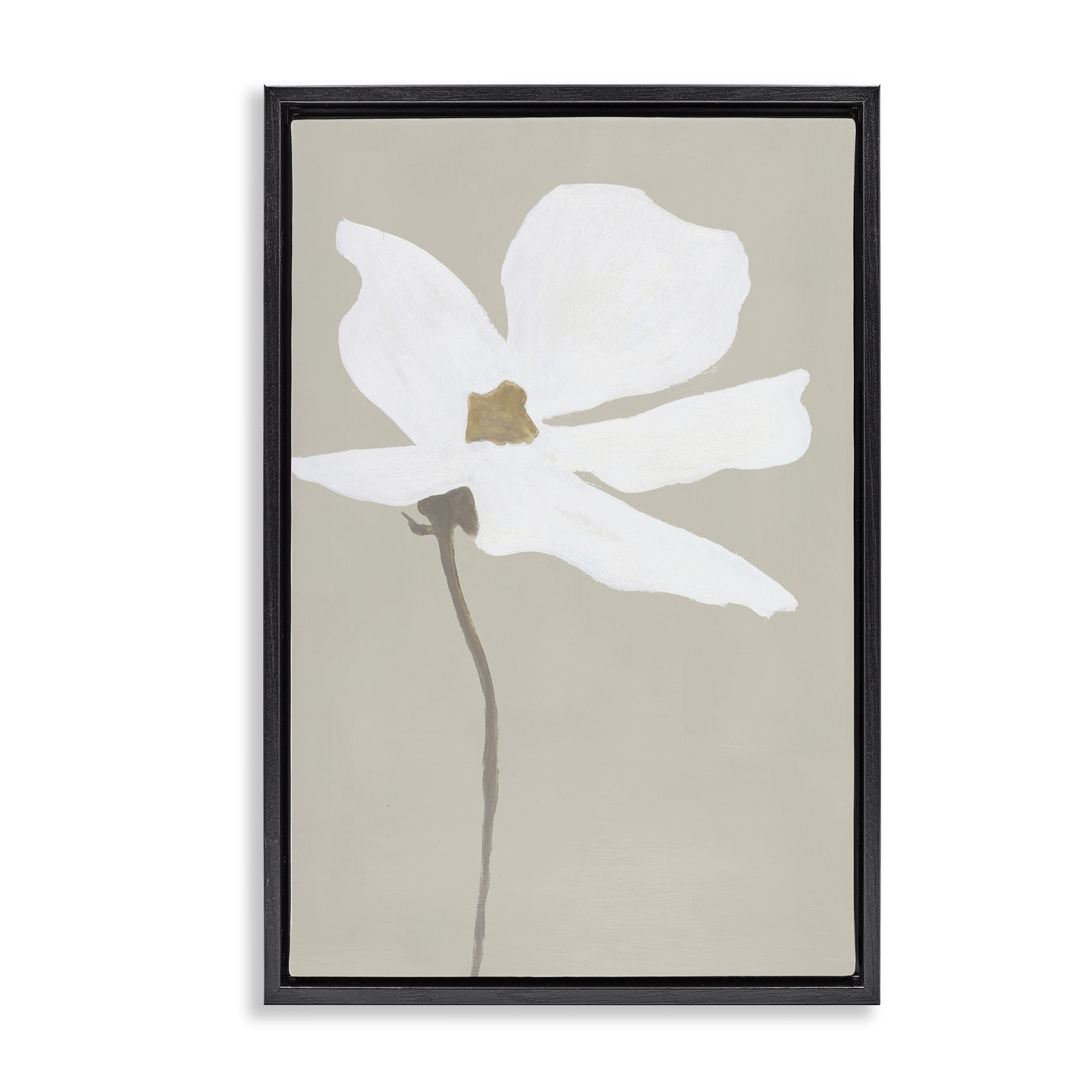 Stupell Industries White Flower Sprout Botanical & Floral Painting Black Floater Framed Art Print Wall Art, 17 x 25