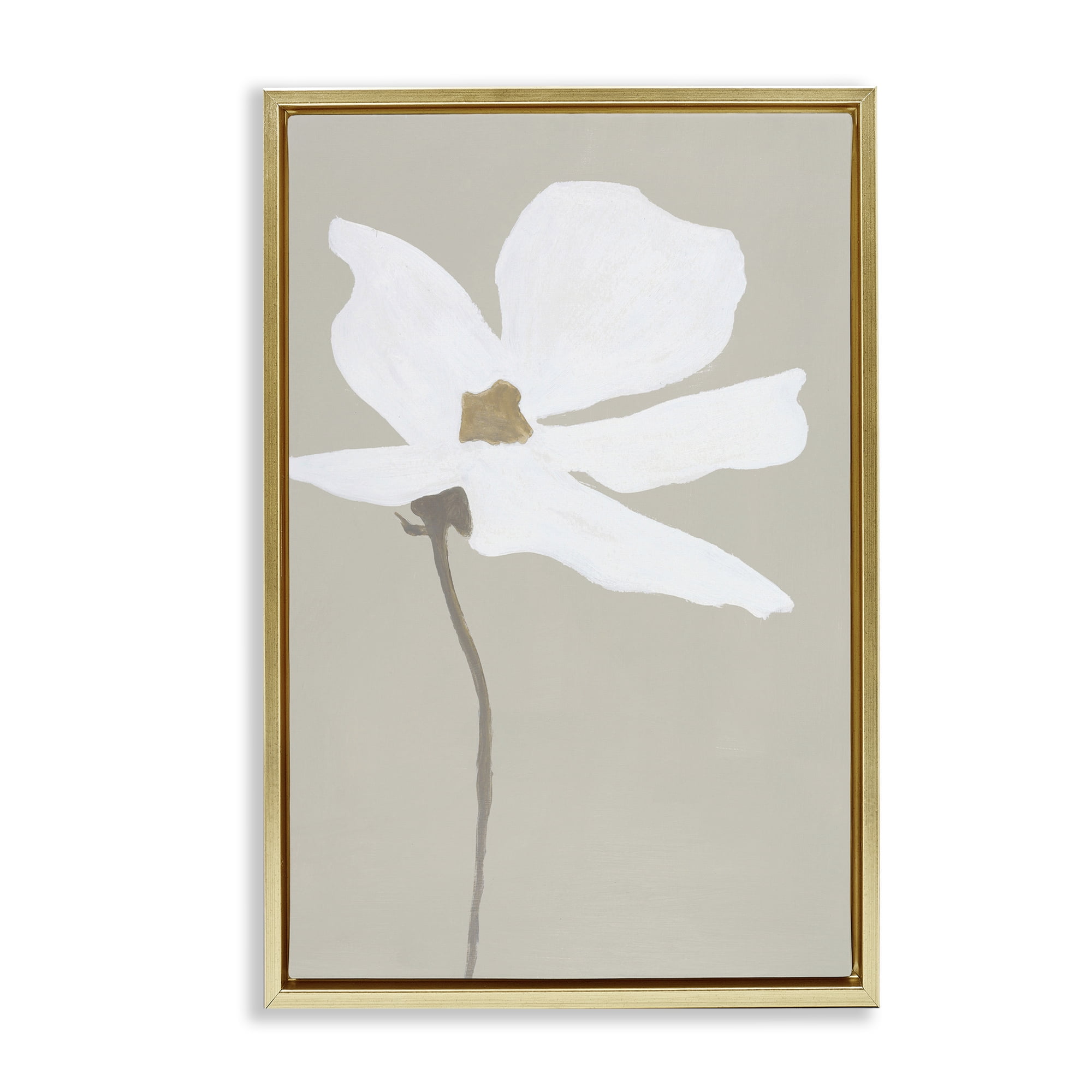 Stupell Industries White Flower Sprout Botanical & Floral Painting Gold Floater Framed Art Print Wall Art, 17 x 25