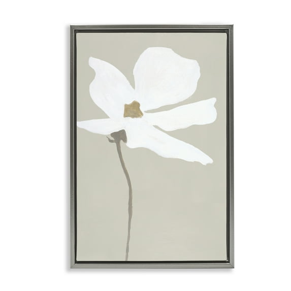 Stupell Industries White Flower Sprout Botanical & Floral Painting Gray Floater Framed Art Print Wall Art, 17 x 25