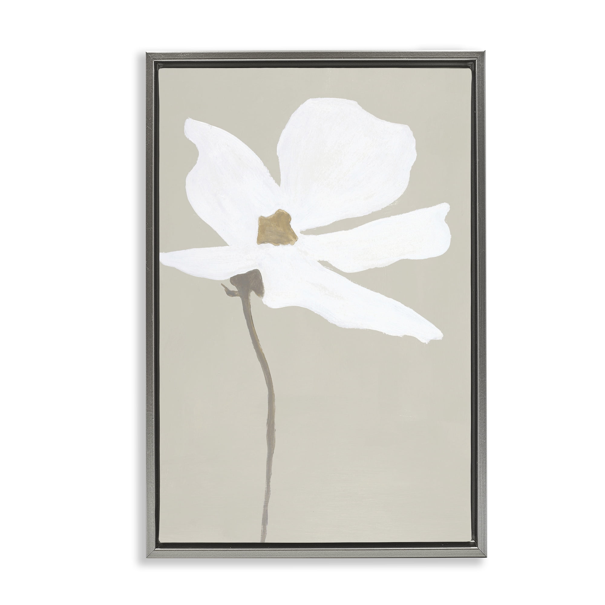 Stupell Industries White Flower Sprout Botanical & Floral Painting Gray Floater Framed Art Print Wall Art, 21 x 31